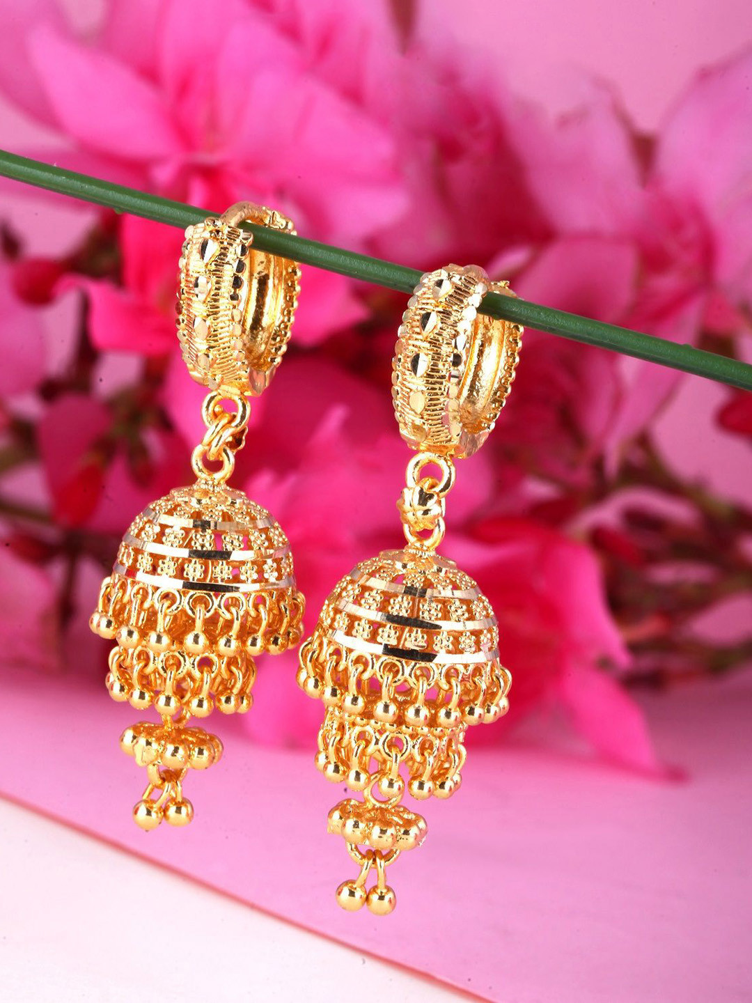 Vighnaharta Elite Gold-Plated Dome Shaped Jhumkas