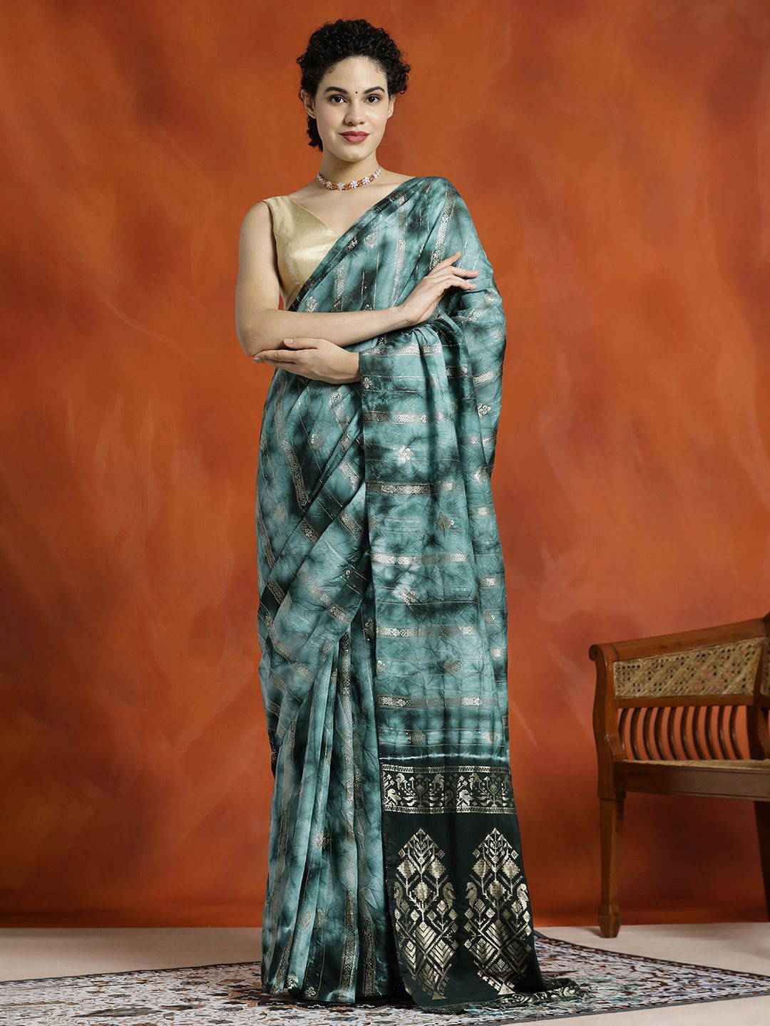 SHADOW & SAINING Tie and Dye With Zari Detail Banarasi Saree