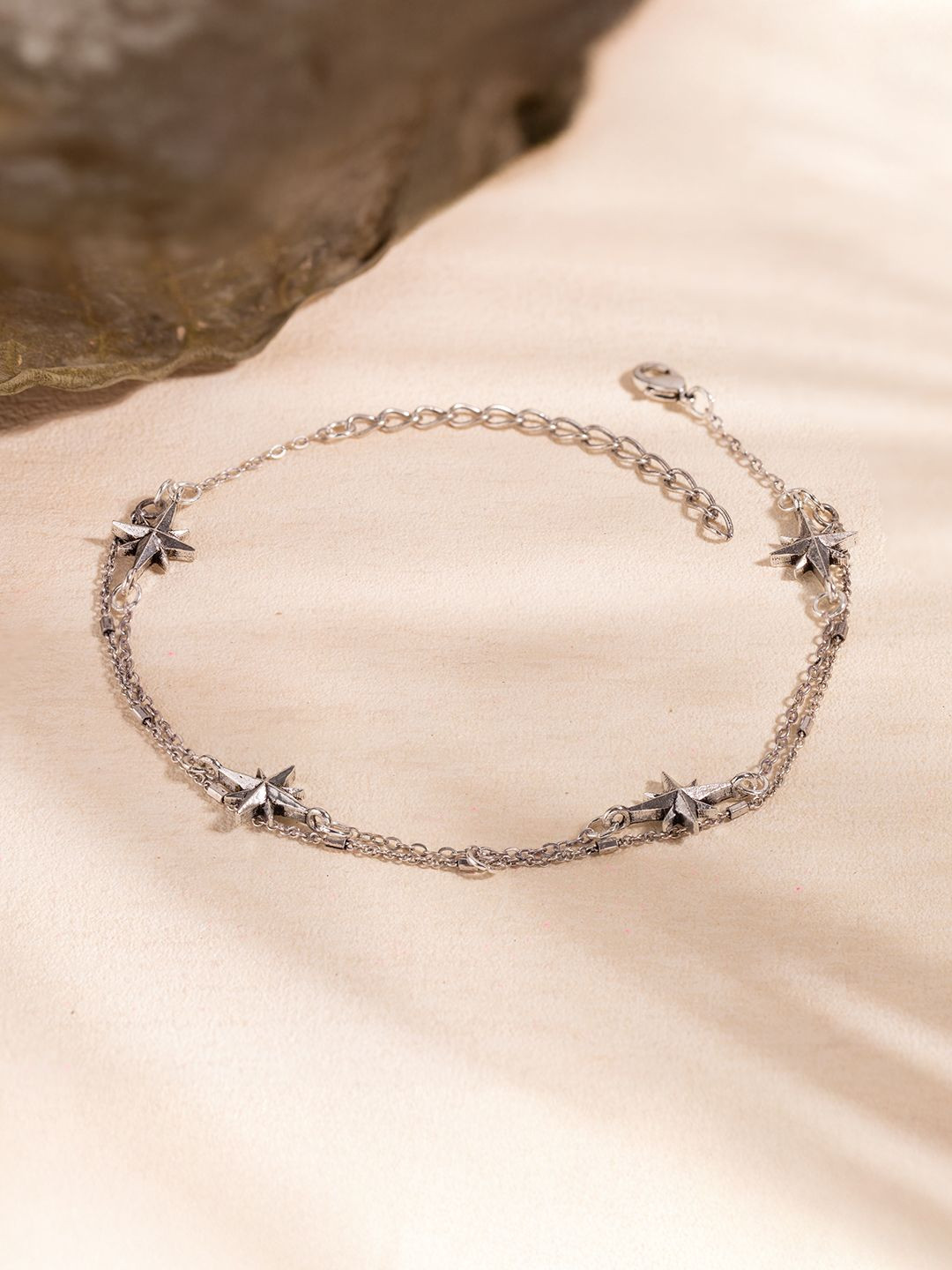 Voylla Silver-Plated Boho Tribe Celestial Charm Oxidised Anklet