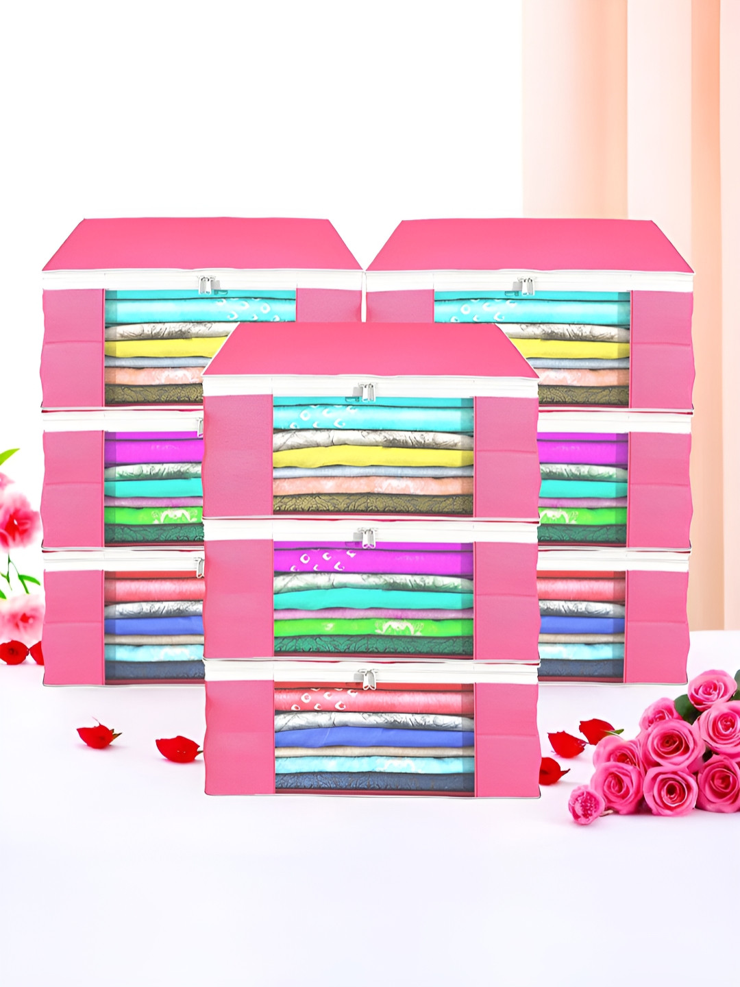 Myntra Elegant Homes Pink Set of 9 Foldable Storage Non-Woven Saree Cover Organisers