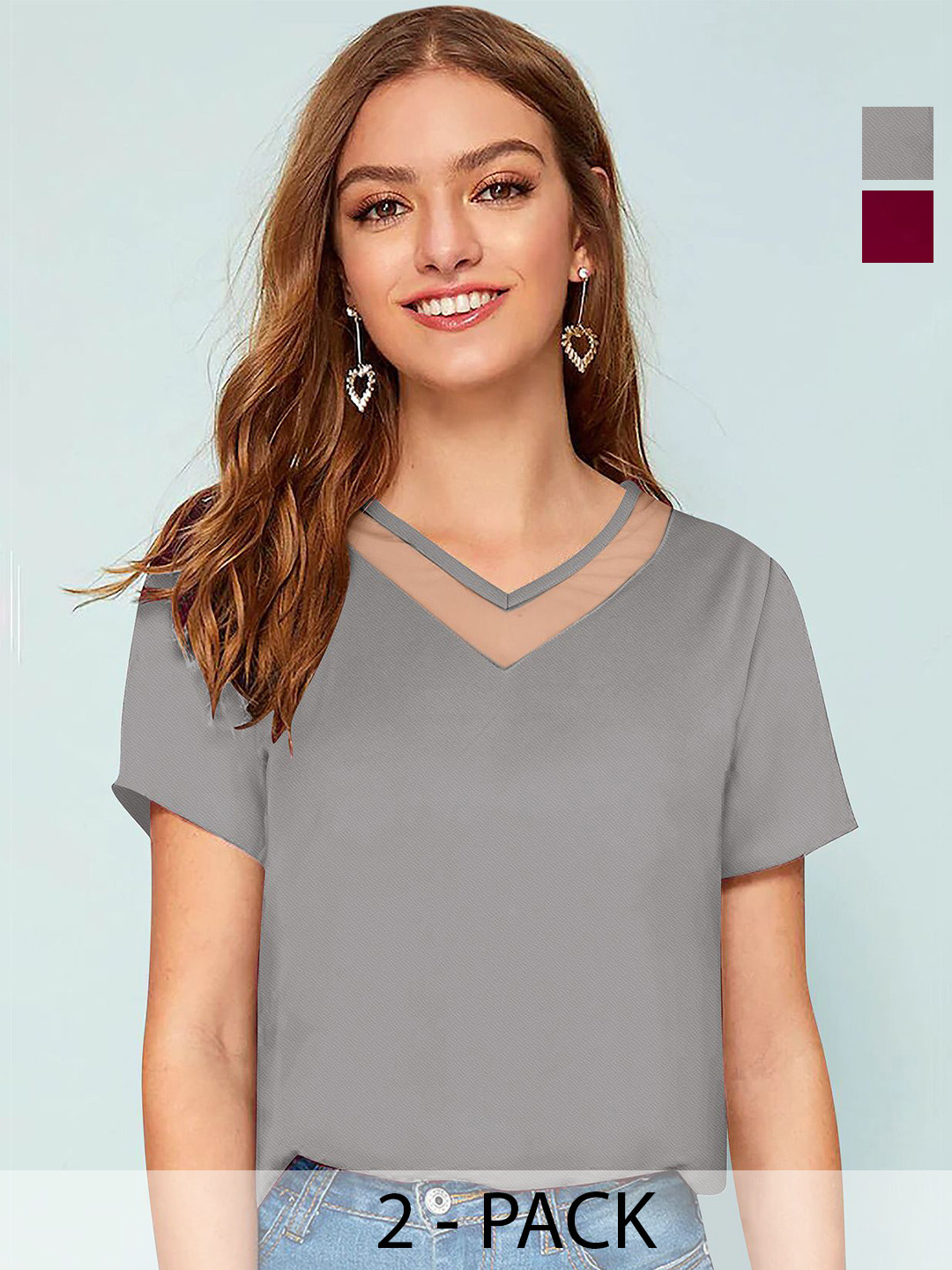 CORSICA Women Solid Color V Neck Regular Sleeves Top