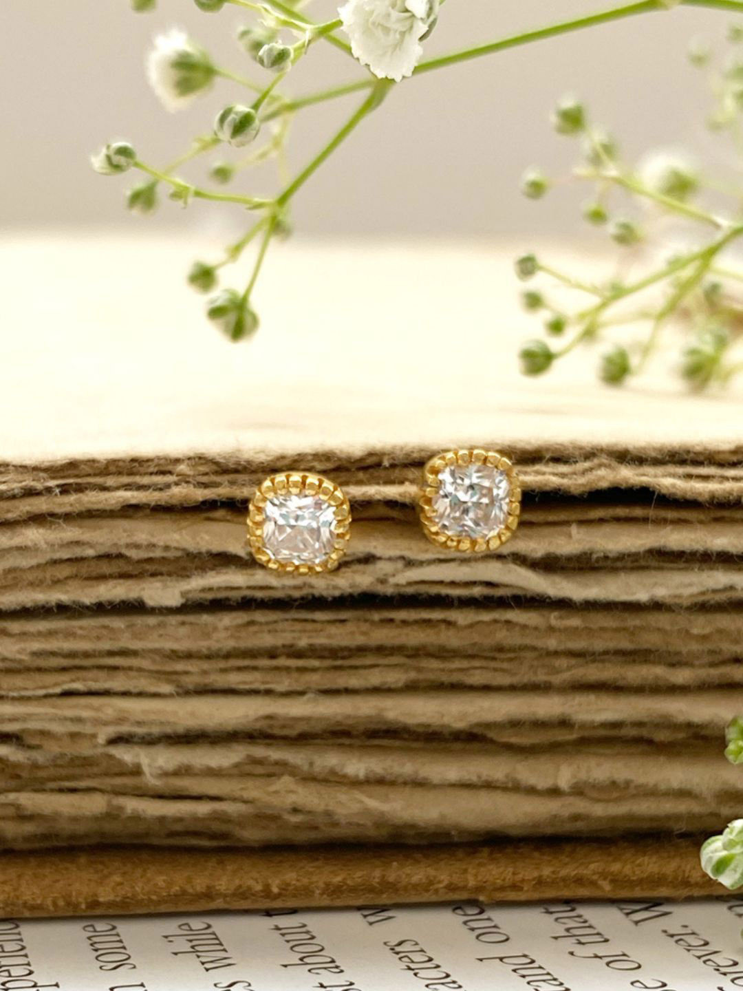 Boldiful  Sterling Silver Artificial Stones Studded Square Shaped Studs