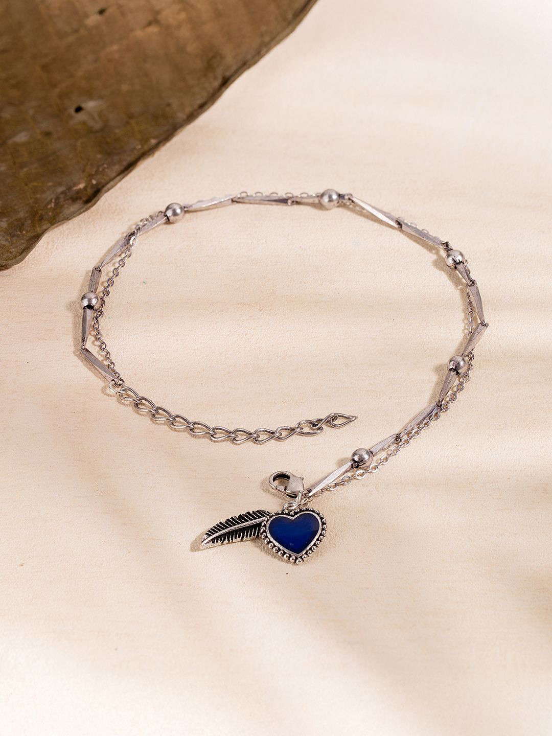 Voylla Silver-Plated Boho Tribe Feathers Of Love Oxidised Anklet