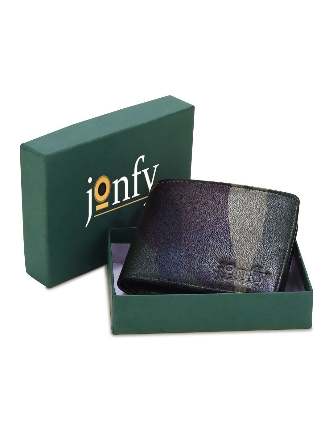 JONFY Men Camouflage Printed Flap Coin Pocket PU Two Fold Wallet