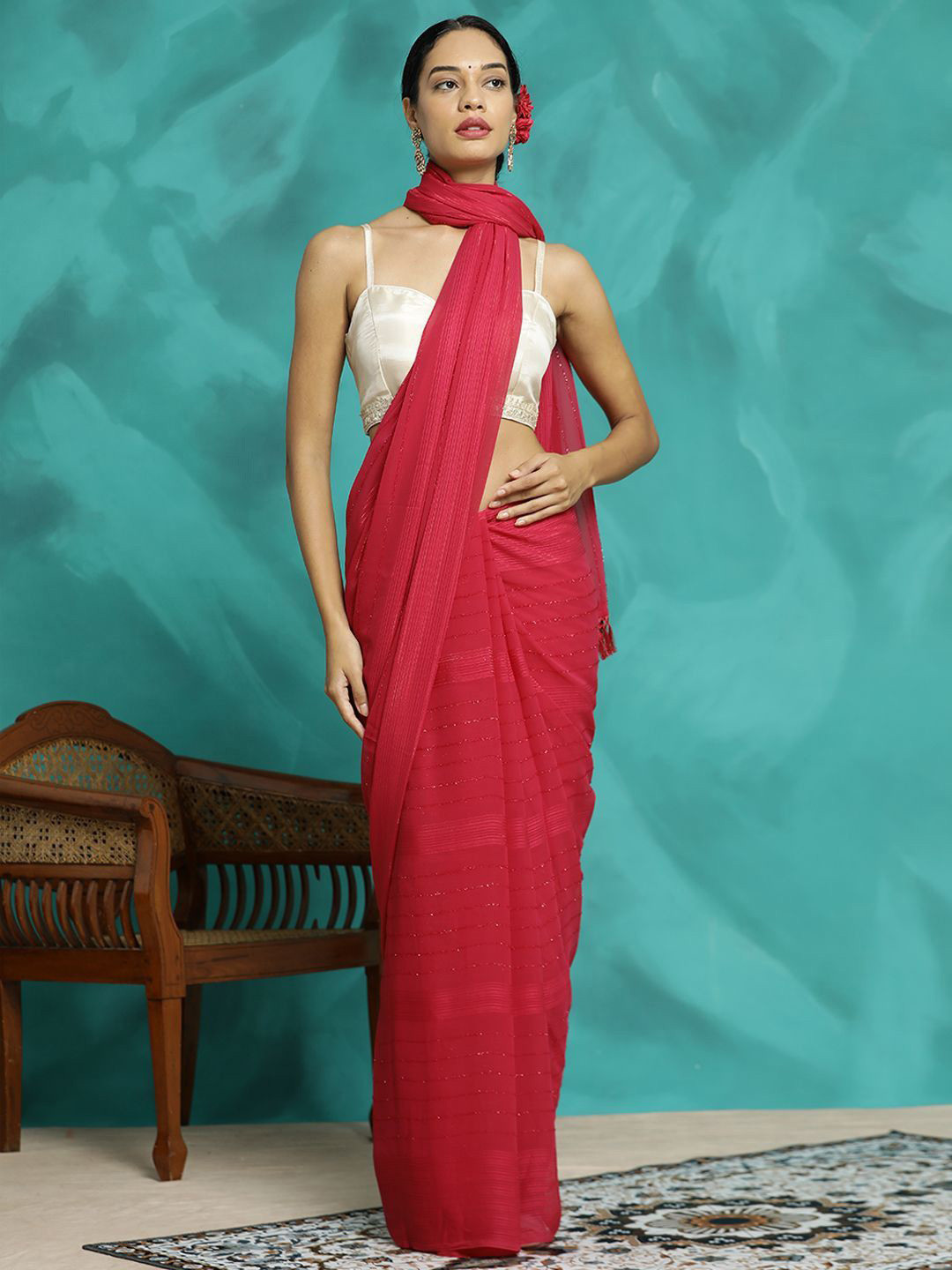 SHADOW & SAINING Striped Saree