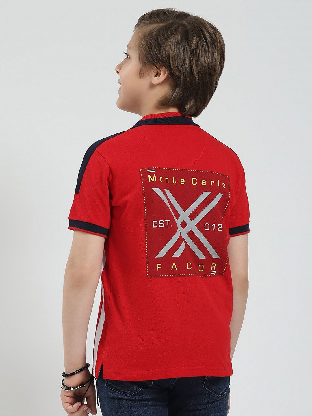 Monte Carlo Boys Printed Polo Collar Pure Cotton Applique T-shirt
