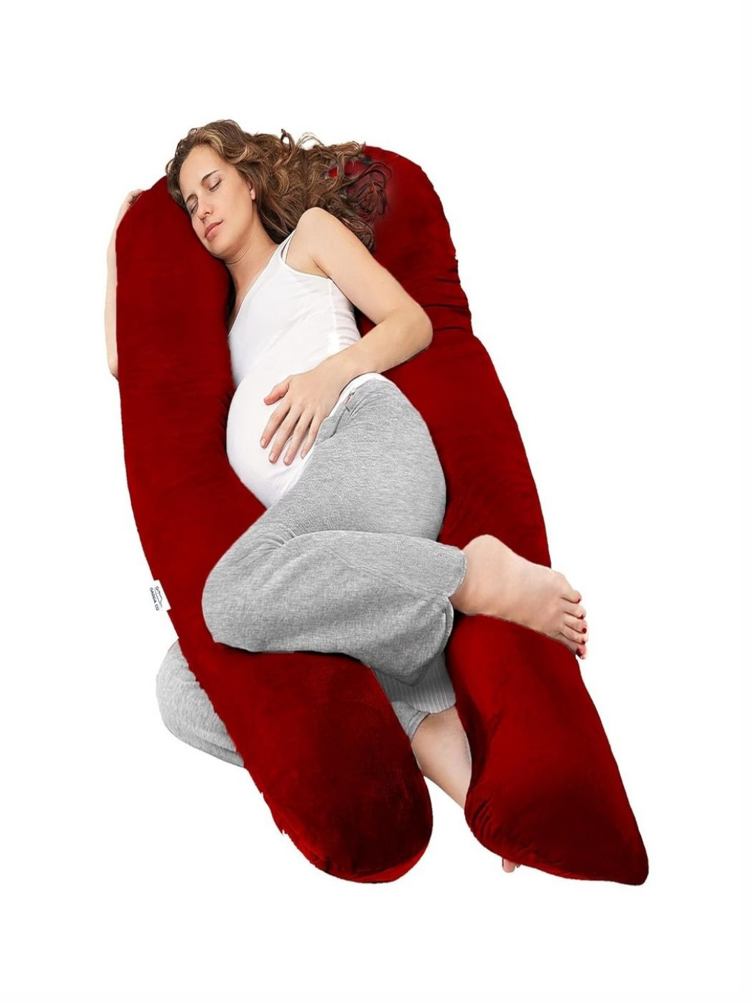 GADDA CO GC-6152-U-M Maroon Solid Faux Velvet Ultra Soft Fibre Maternity Pillow-129.54 x 78.74 x 29.21 cm