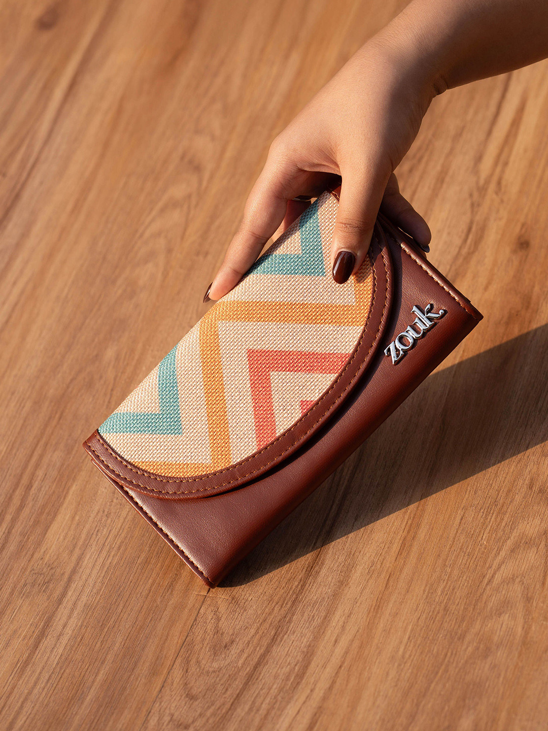 ZOUK Women Geometric Printed Leather Envelope  Wallet