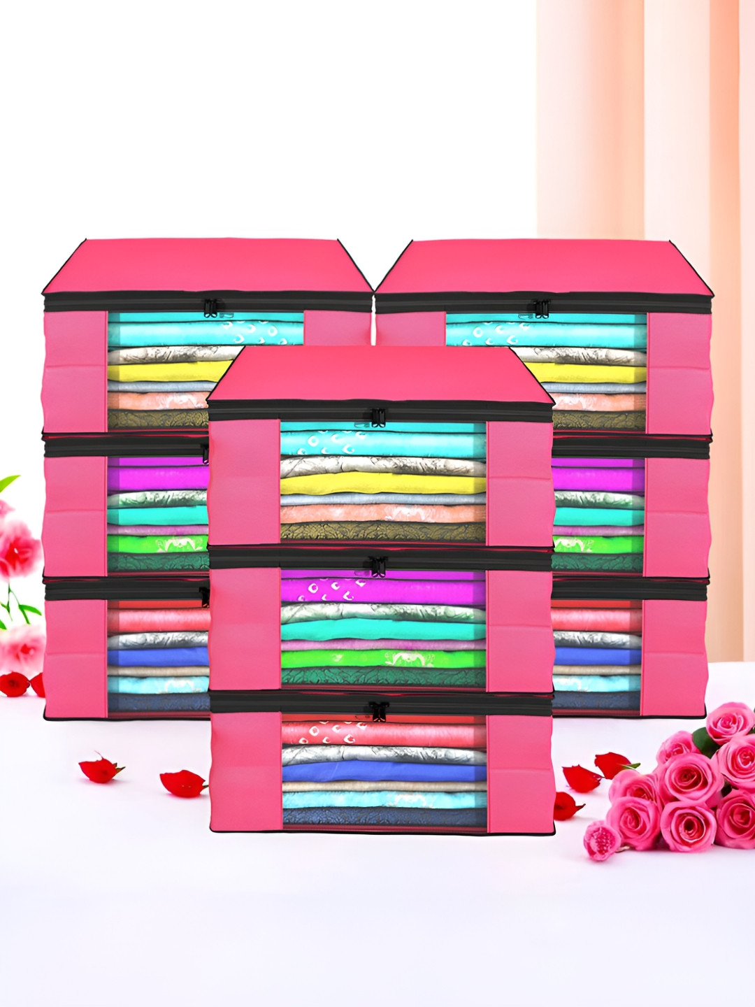 Myntra Elegant Homes Pink Set of 9 Foldable Storage Non-Woven Saree Cover Organisers