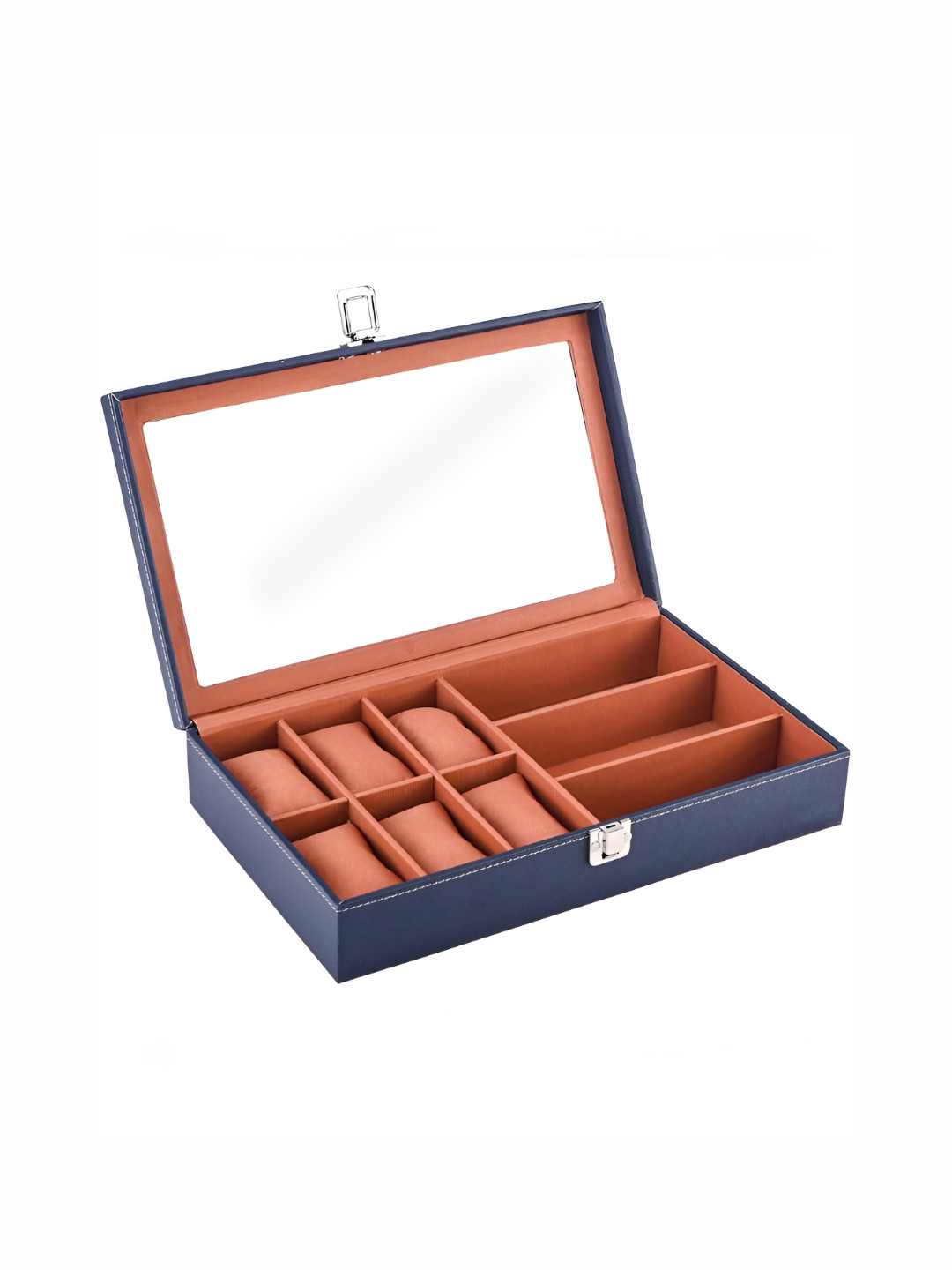 Aura Navy Blue 2 Pcs Faux Leather Through 6+3 Slots Wrist Watch Organiser Sunglasses Box