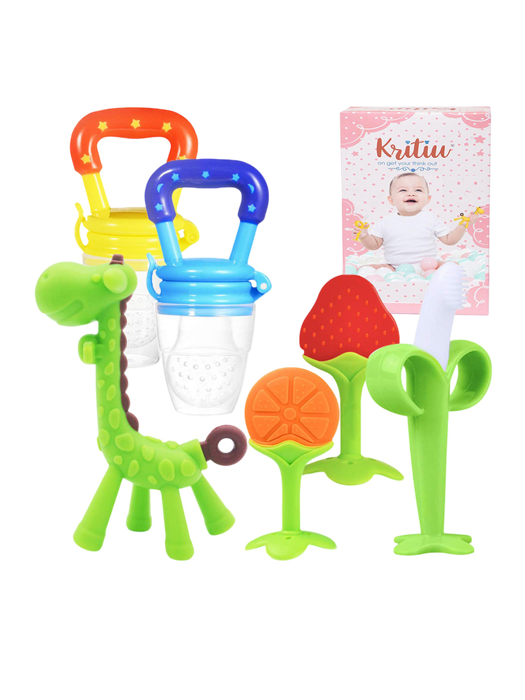 Kritiu Kids 6 Pack  Silicon Green & Yellow Bpa Free Teether