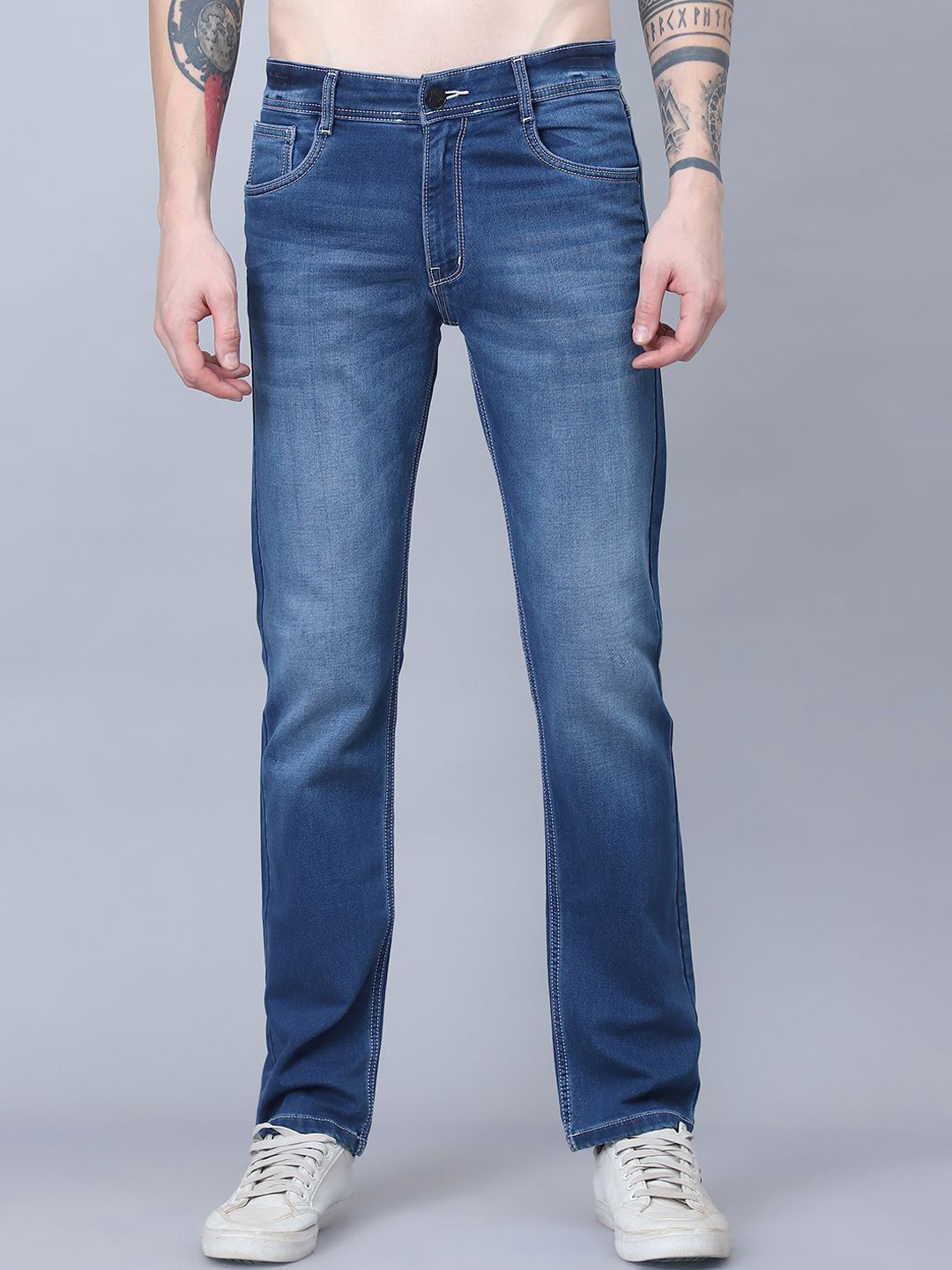 BUNCH OF BAD Men Mid-Rise Clean Look Light Fade Stretchable Jeans