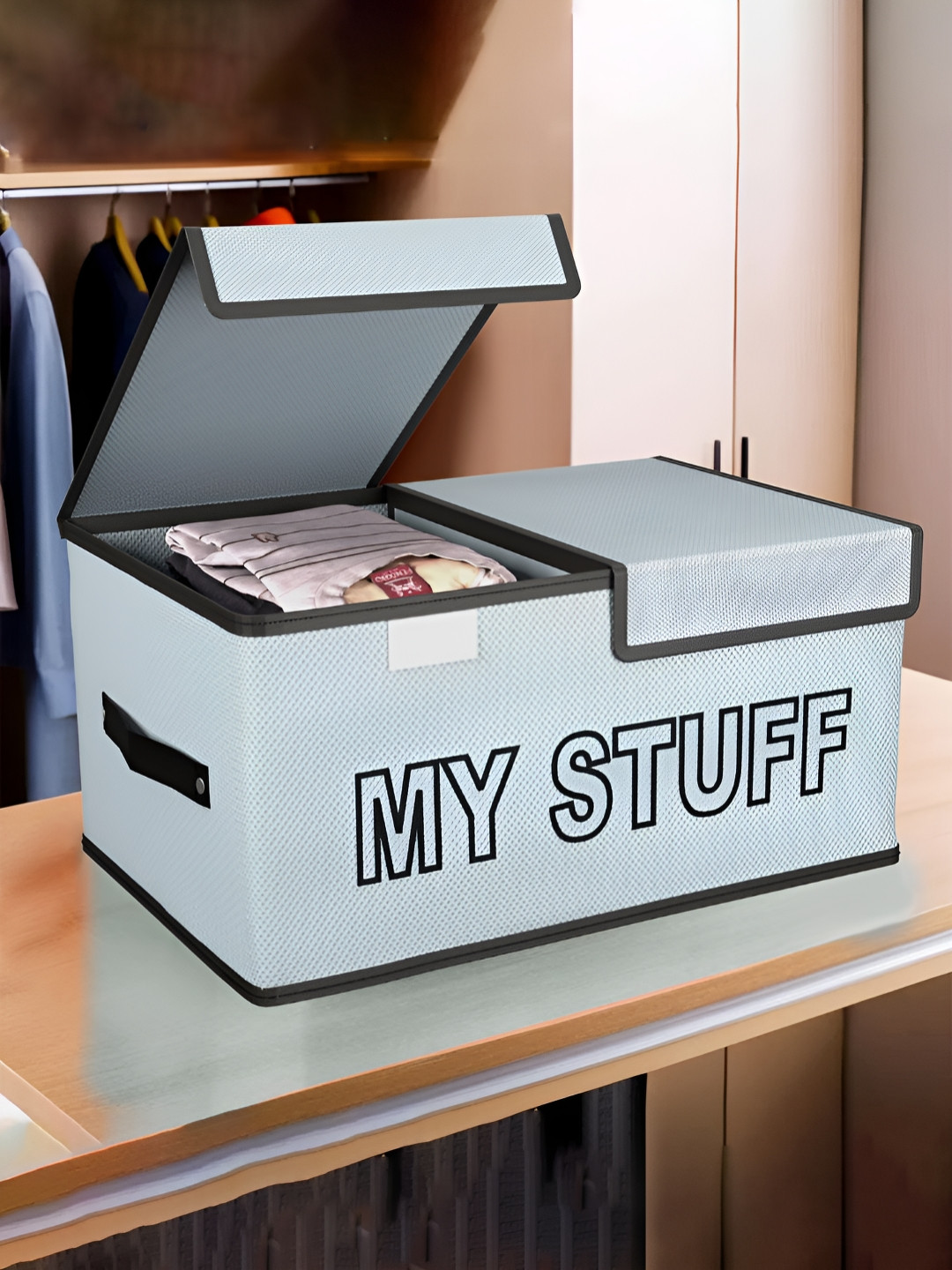 Aura Grey Clothes Wardrobe Organisers 2-Compartment Foldable Double Lid Drawer Organisers