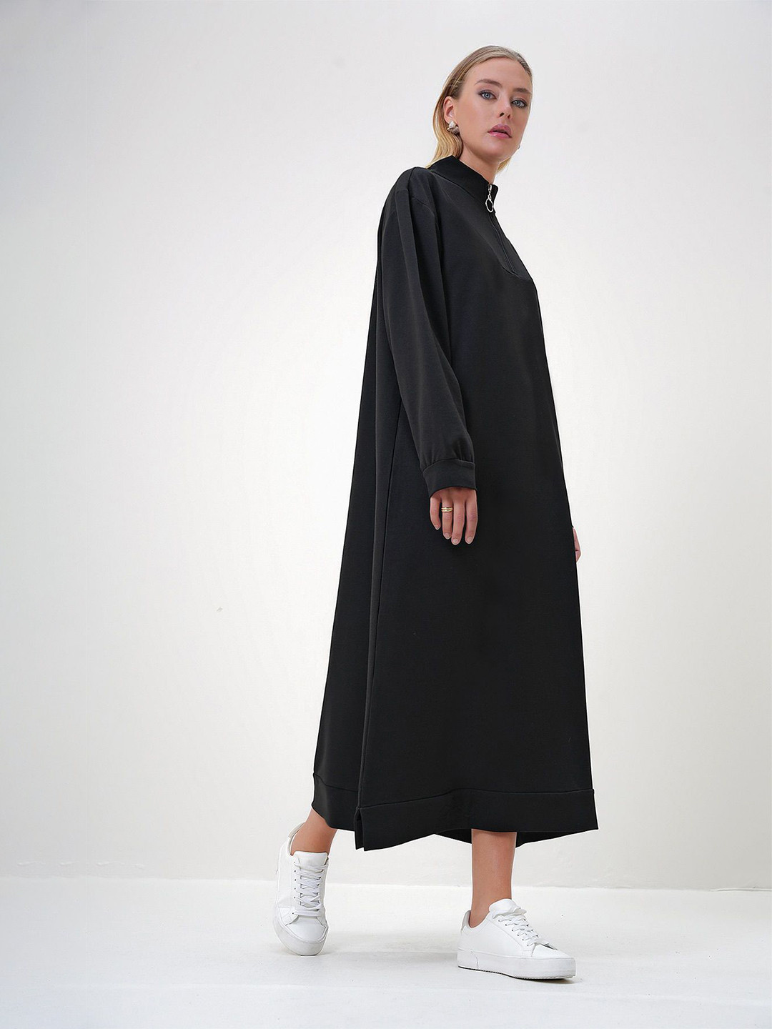 Trend Alacati stili Women Mock Neck A-Line Midi Dress