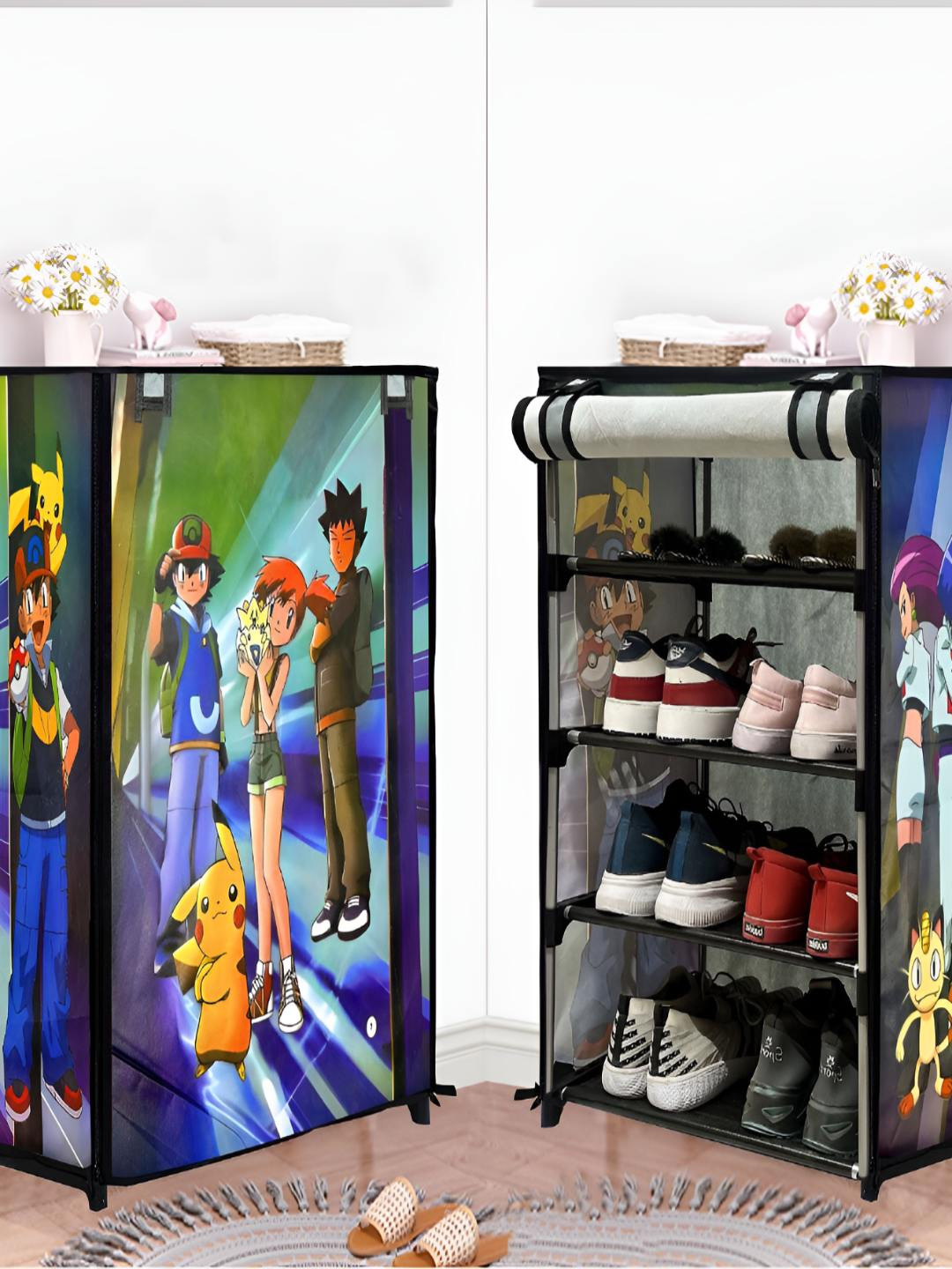 Rmerchants Grey & Green 4-Tiers Printed Shoe Rack