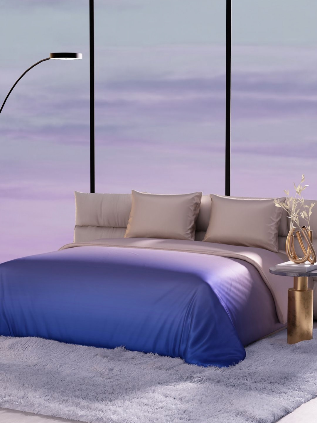 Stoa Paris Skies of Paris Champagne & Purple AC Room 150 GSM Double Bed Comforter