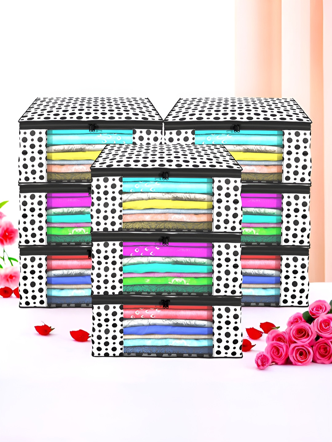 Myntra Elegant Homes White Set of 9 Foldable Storage Non-Woven Saree Cover Organisers