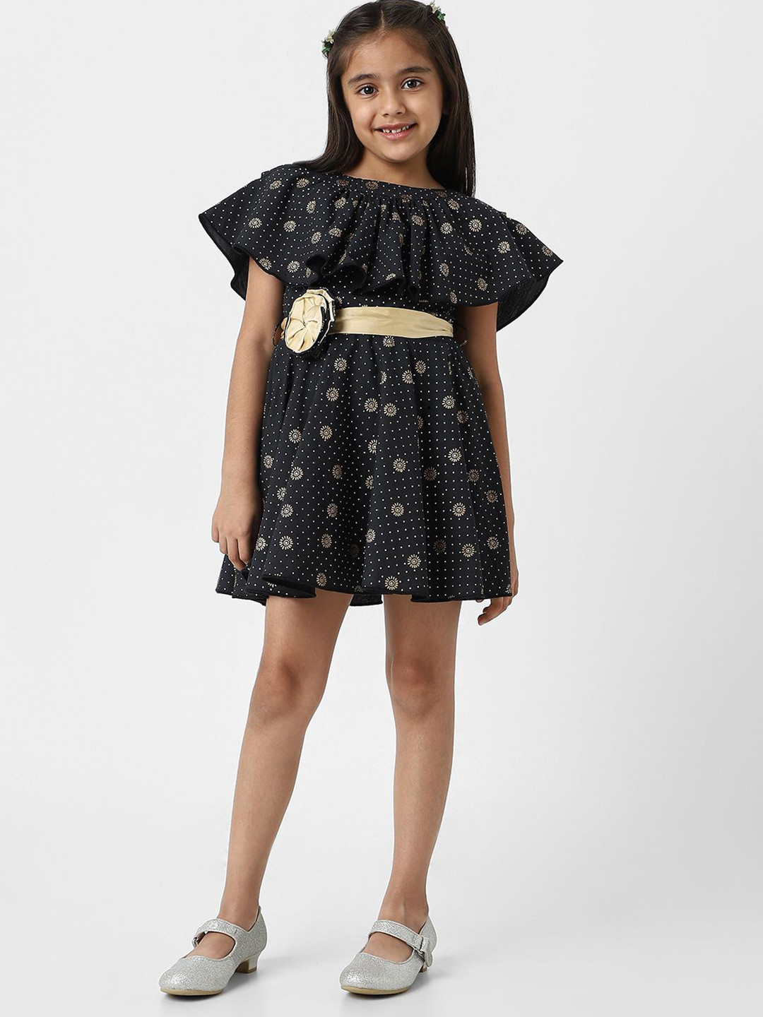 Nauti Nati Girls Printed Cotton Frock with Belt