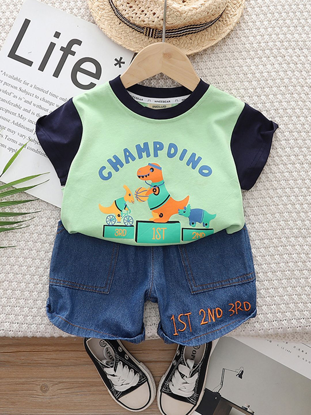 INCLUD Boys Champ Dino Printed T-shirt With Denim Shorts