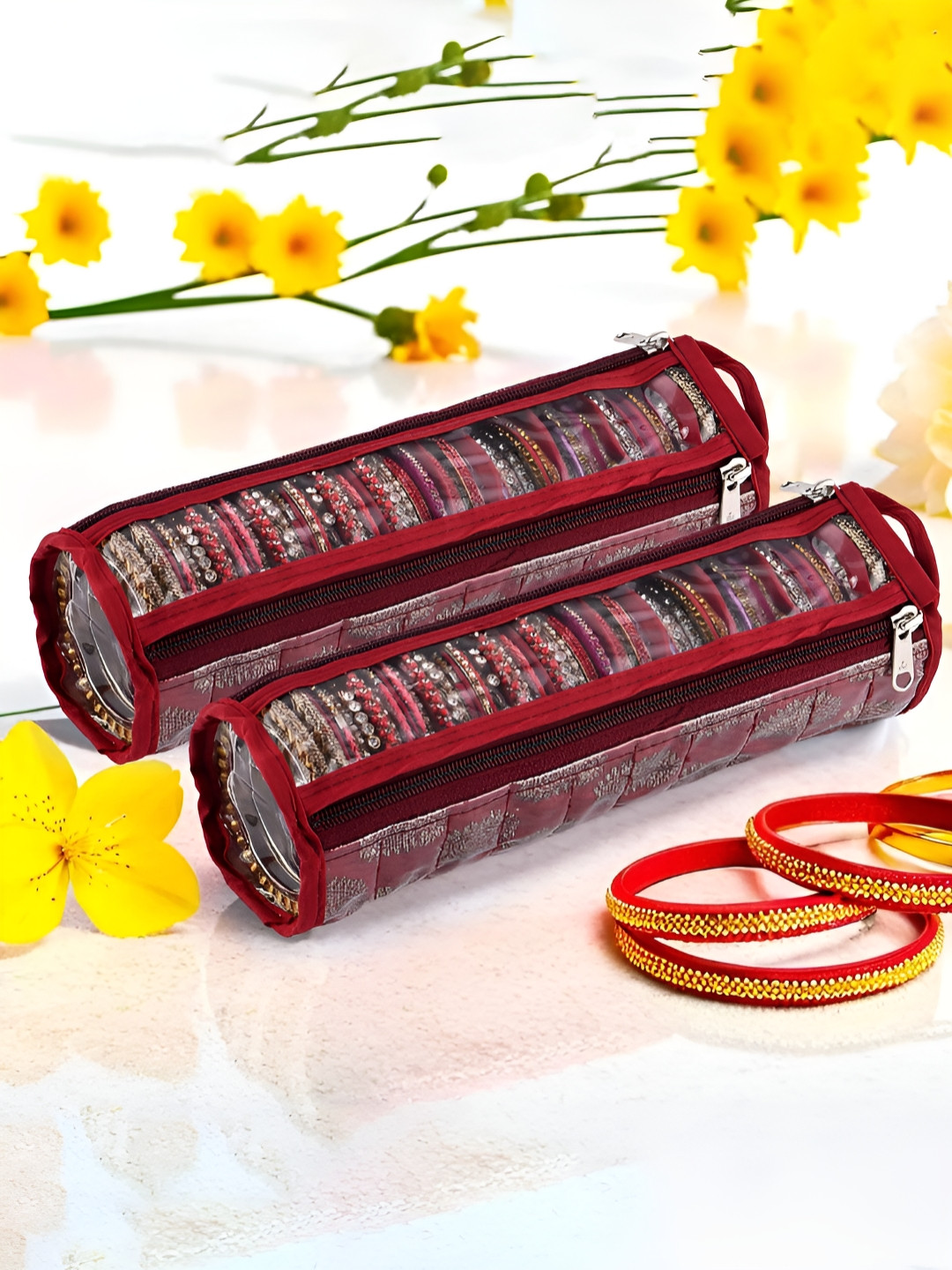 Aura Bangles Pouch Maroon 2 Pieces Jewellery Organisers
