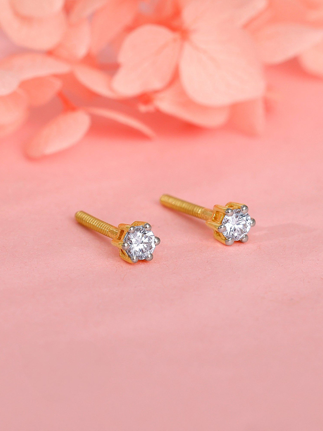 GIVA Gold Glitterbomb Diamond Studs-1.772 gms