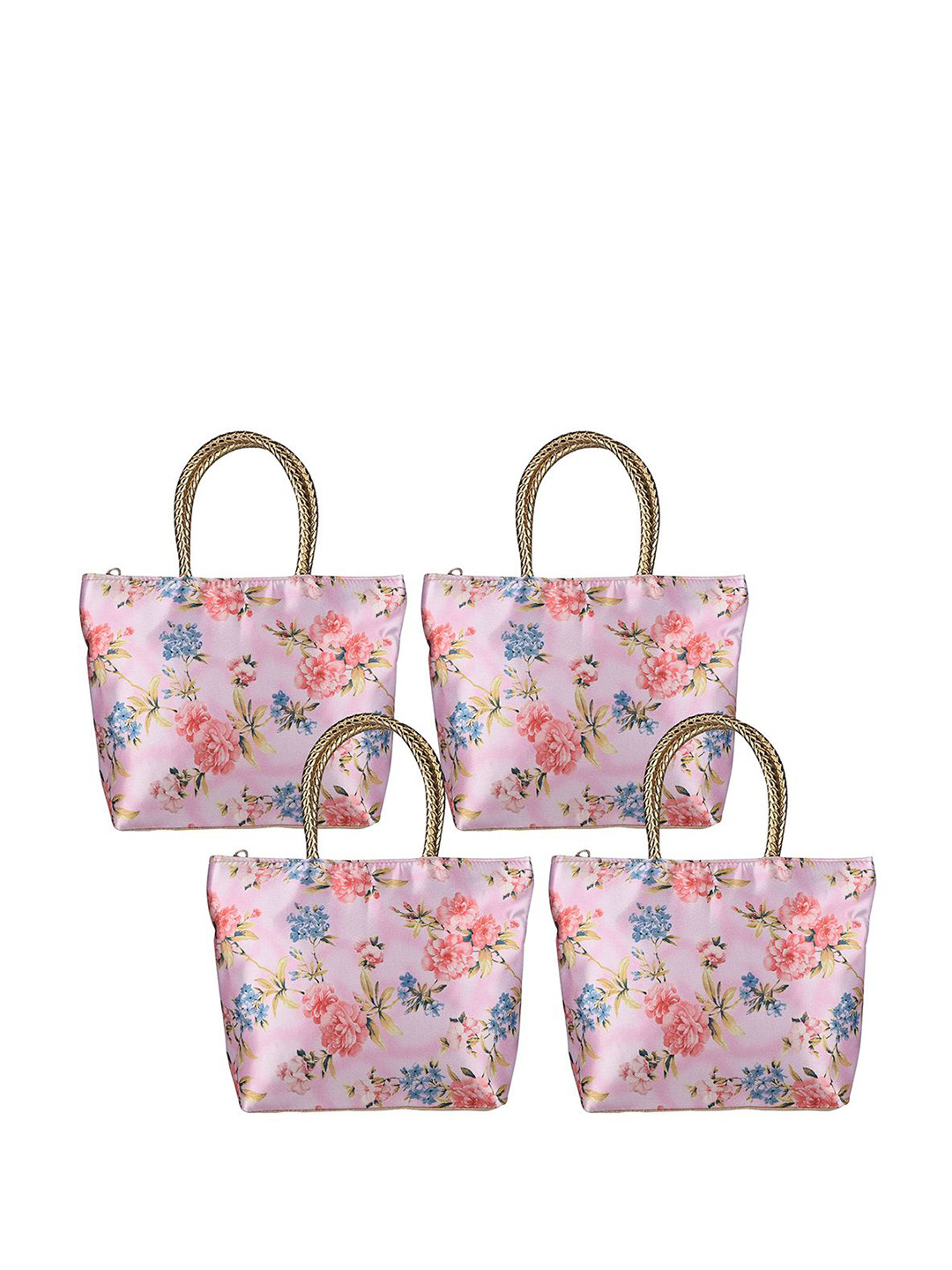 Kuber Industries 4 Pcs Silk Small Hand Bag with Handle & 1 Outer Zip Pocket Shoulder Bag