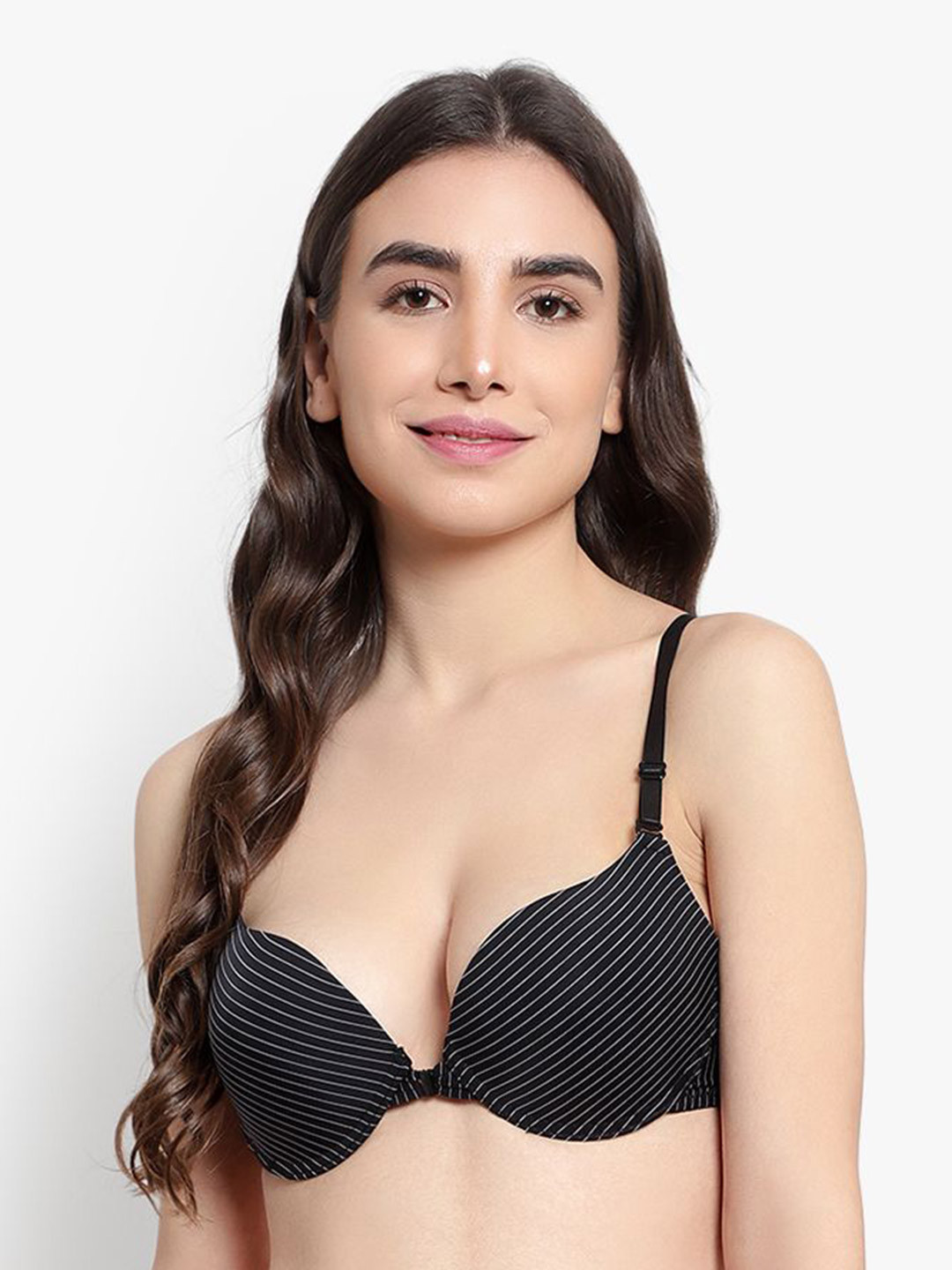 BRACHY Striped Medium Coverage Underwired Heavily Padded Low Back Cut and Sew Push-Up Bra