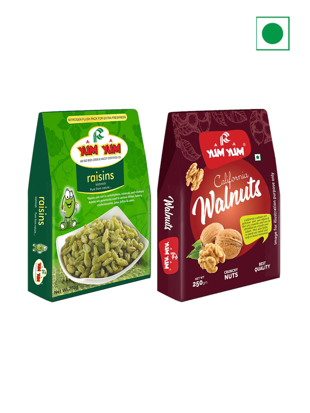 YUM YUM Set Of 2 Walnut Kernels & Raisins - 250g Each