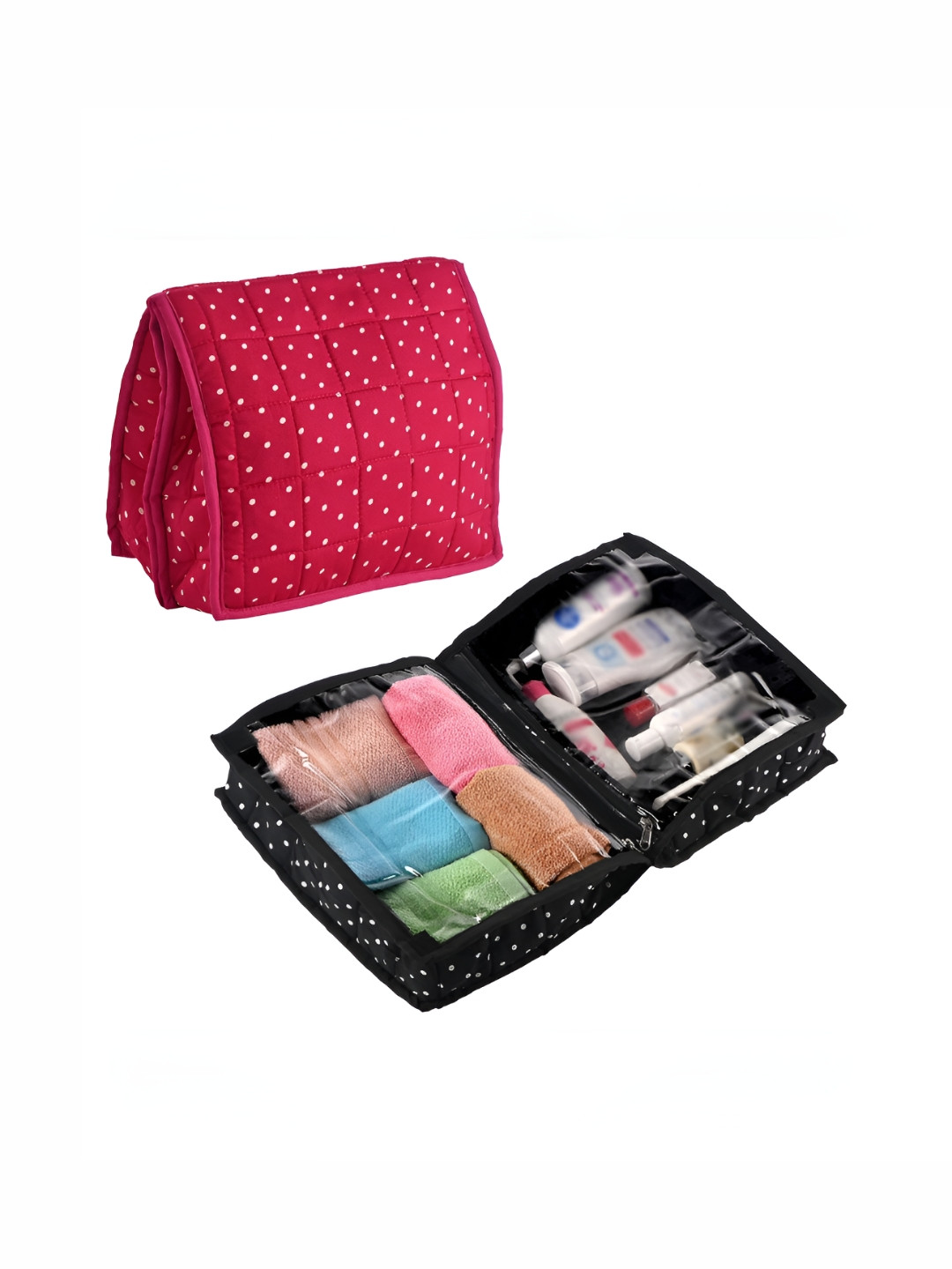 Aura Black 2 Pcs Polka Dot Printed Travel Makeup Organisers