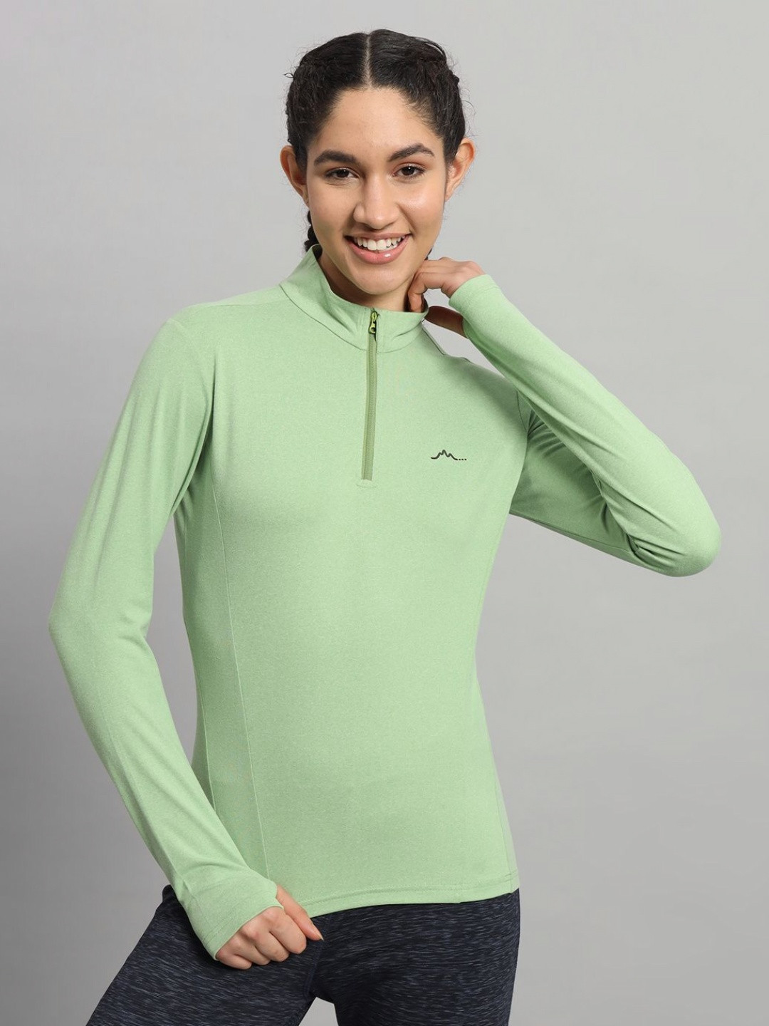 Reccy Zippered Mid-Neck Full Sleeve Breathable Baselayer T-shirt with Thumbholes