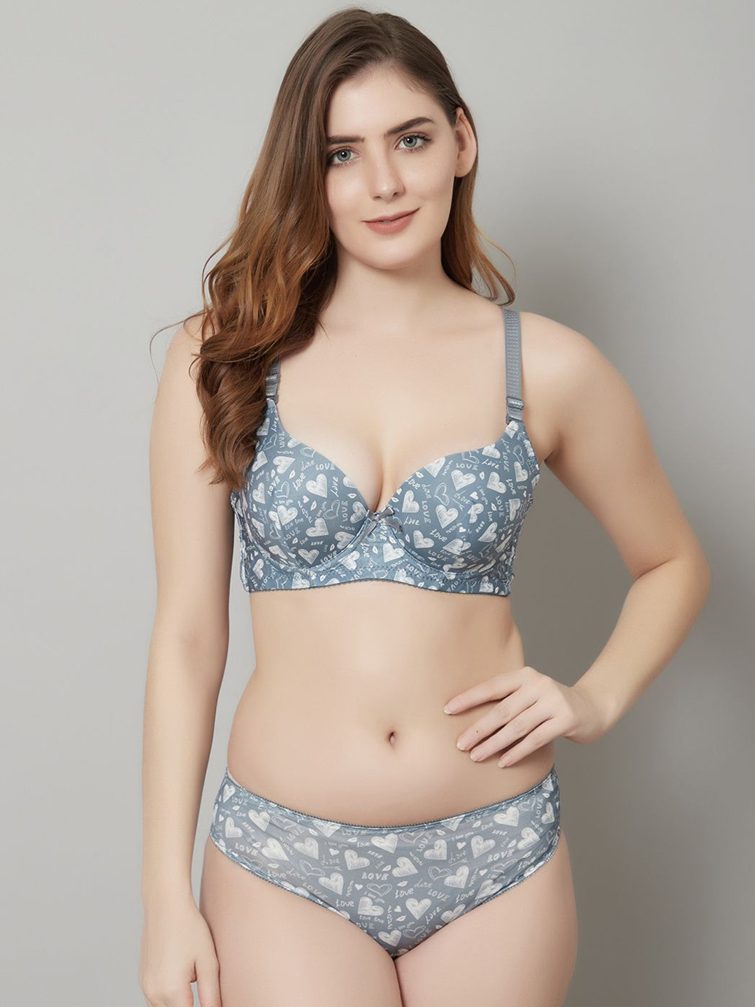 Quttos Love Print Lightly Padded Lingerie Set QT-SET-6087-GRY-30C
