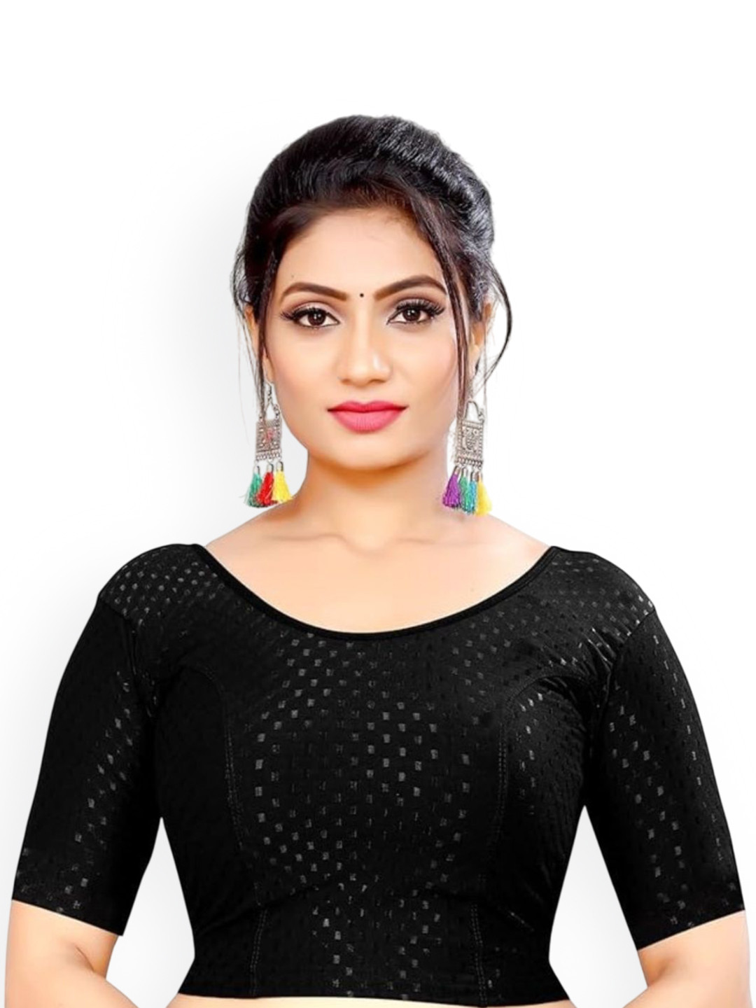 SS Sanket Synthetics Round Neck Half Sleeves Slip On Saree Blouse