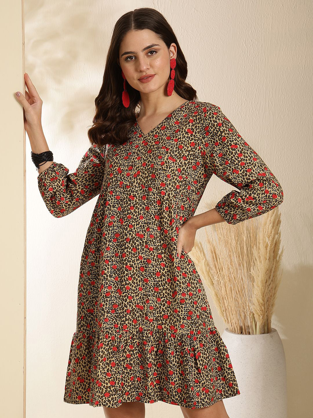 AKIMIA Animal Print A-Line Dress