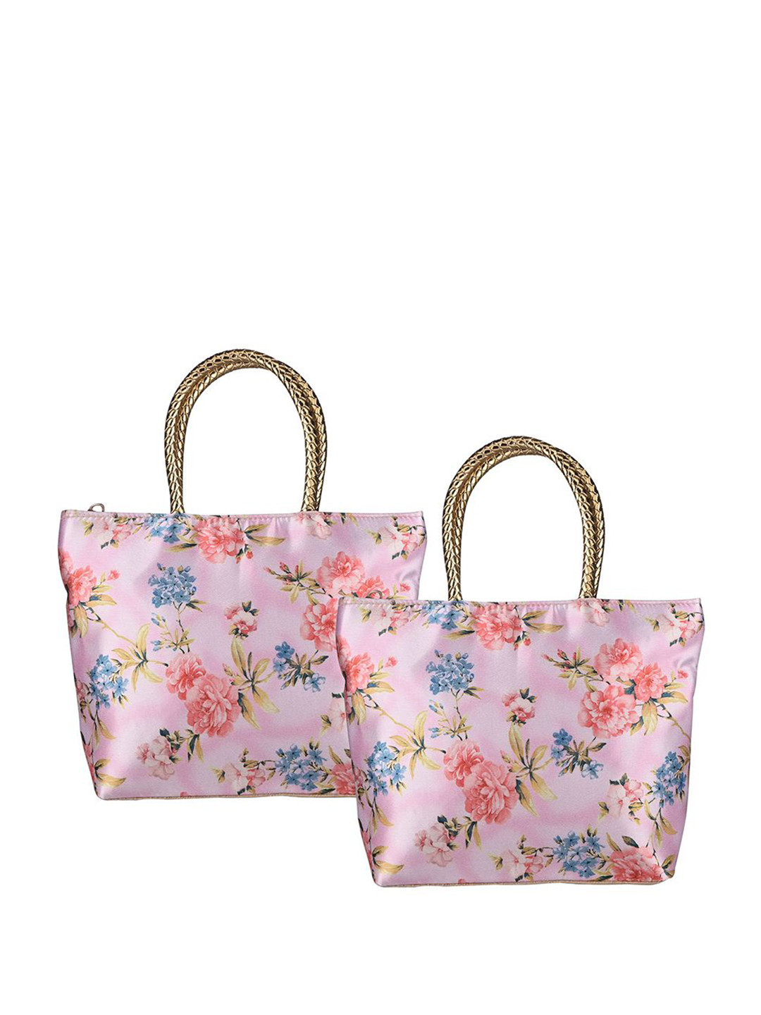 Kuber Industries 2 Pcs Pink Silk Small Hand Bag Handle & 1 Outer Zip Pocket Shoulder Bag