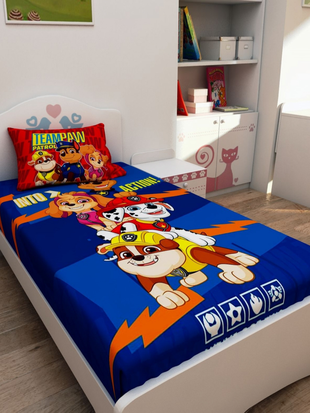 Athom Living Paw Patrol Character Kids Single Bedsheet with 1 Pillowcover Blue 147x223cm