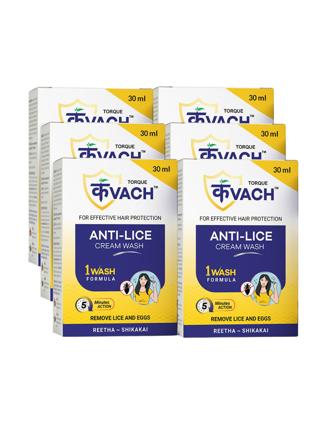 Torque Set Of 6 Ant Lice Kvach Cream Wash - 30ml Each