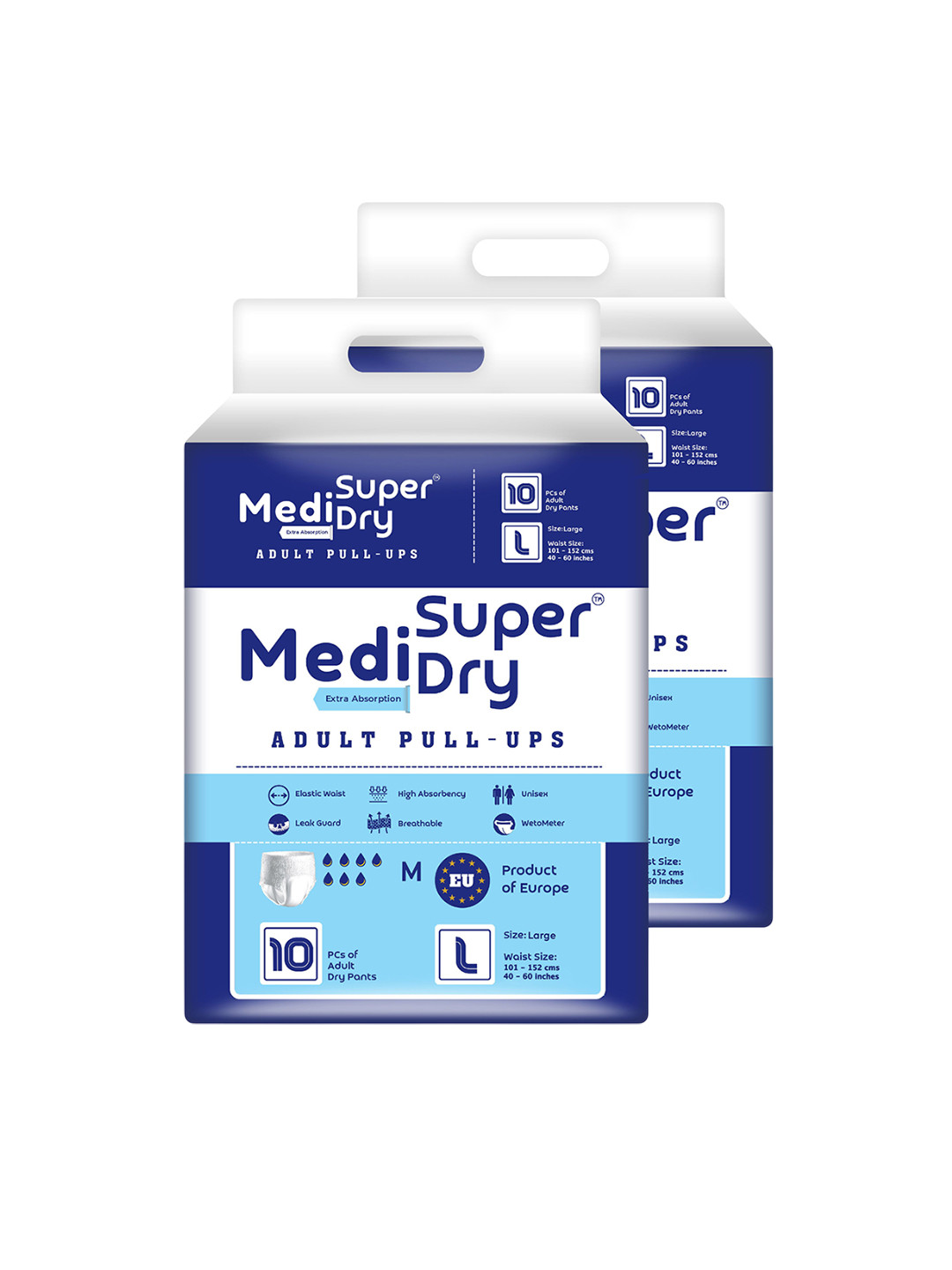 MEDISUPERDRY Set Of 2 Adult Pull Ups Rash Free Diapers - L - 10 Pcs Each