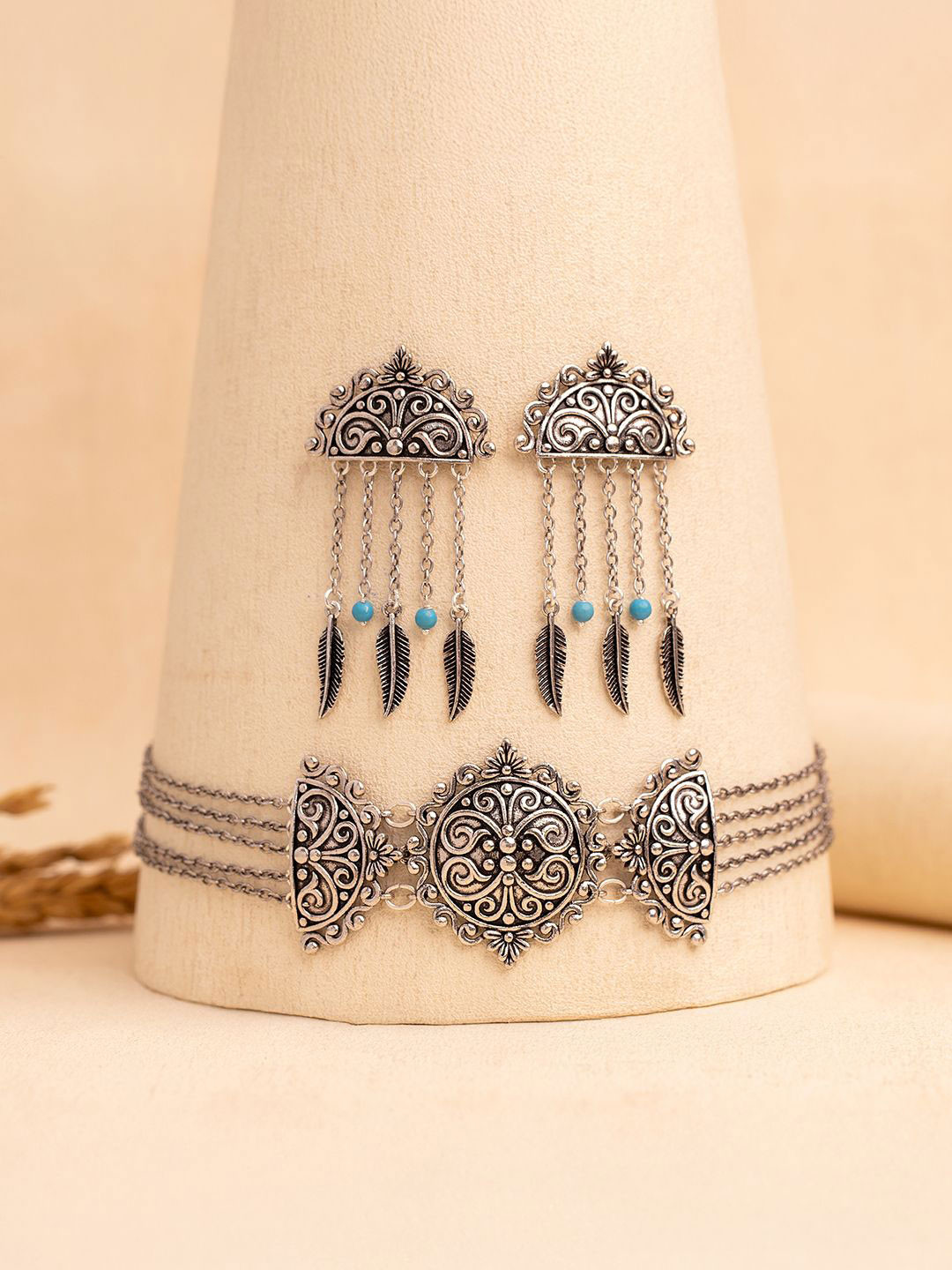 Voylla Boho Tribe Nomadic Oxidised Choker Necklace Set