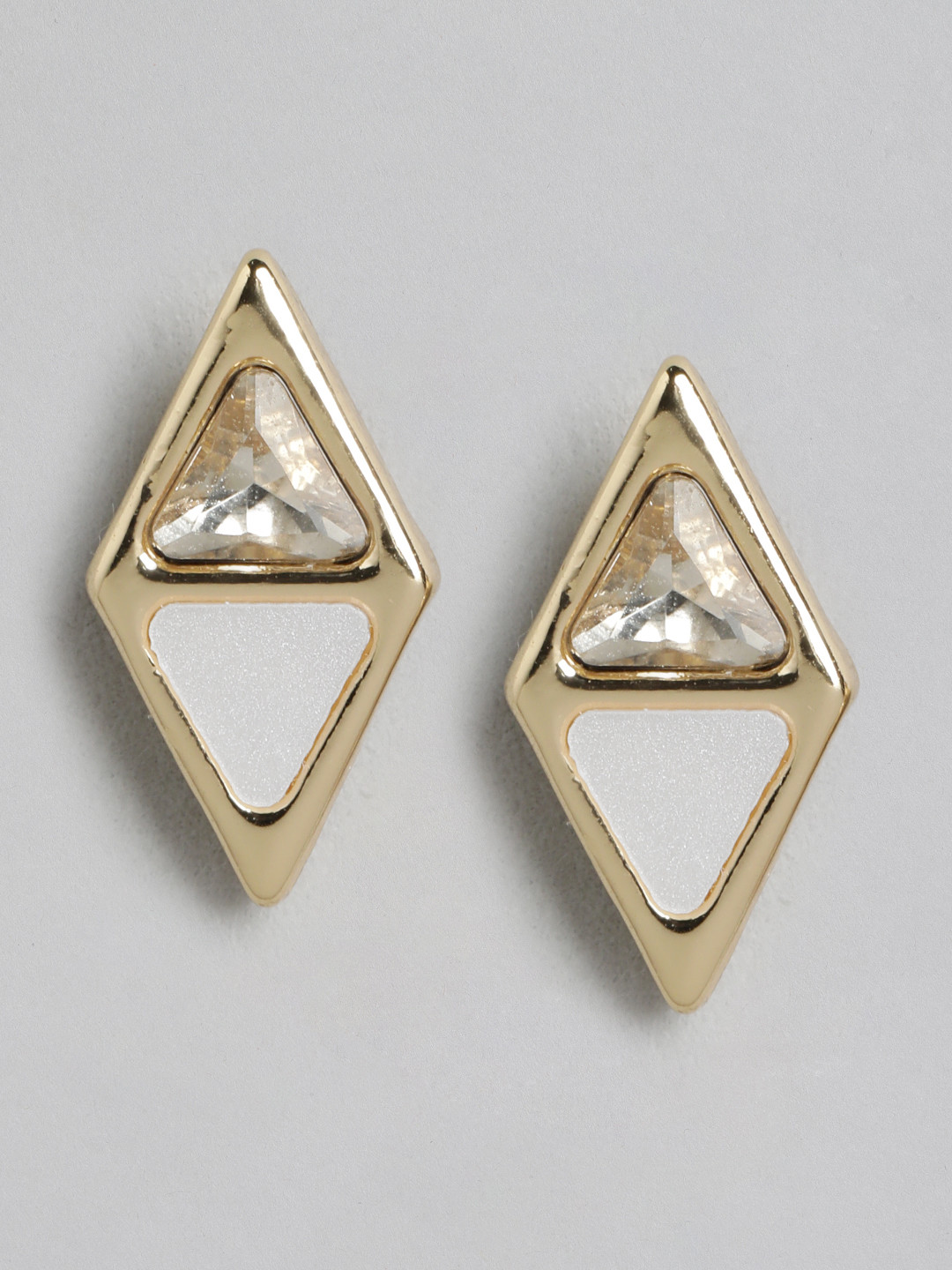 Forever New Gold Plated Artificial Stones & Beads Studded Geometric Studs Earrings