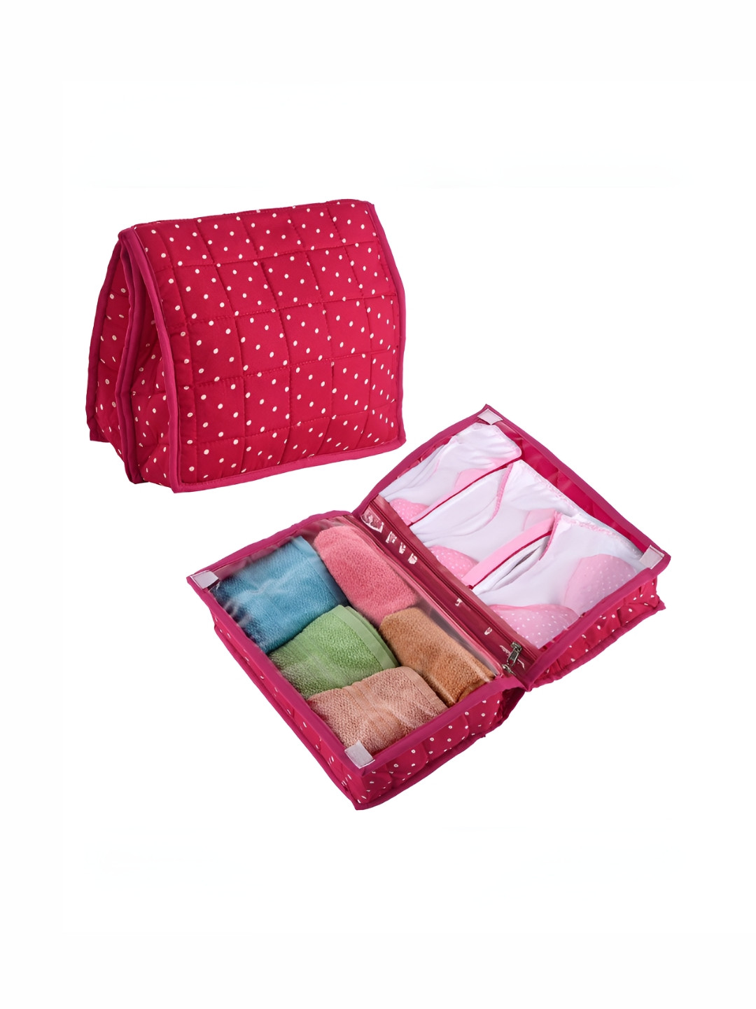 Aura Pink 2 Pcs Printed Storage Pouch Drawer Organisers