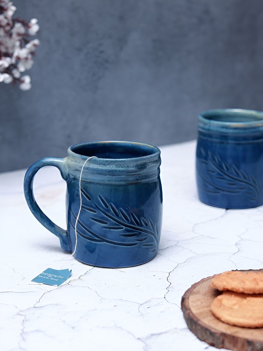 Unravel India Rakshabandhan Gift Blue Textured Ceramic Microwave Safe 2 Piece Mug-180ml