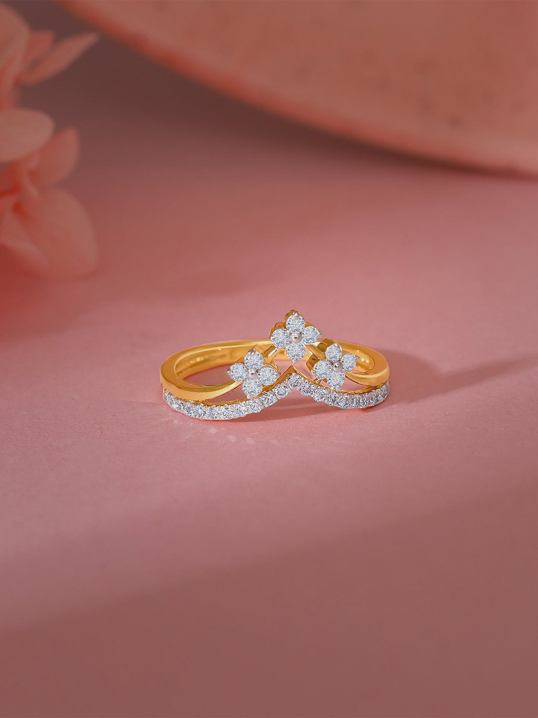 GIVA Gold Glittery Crown Diamond Ring-1.74 gms