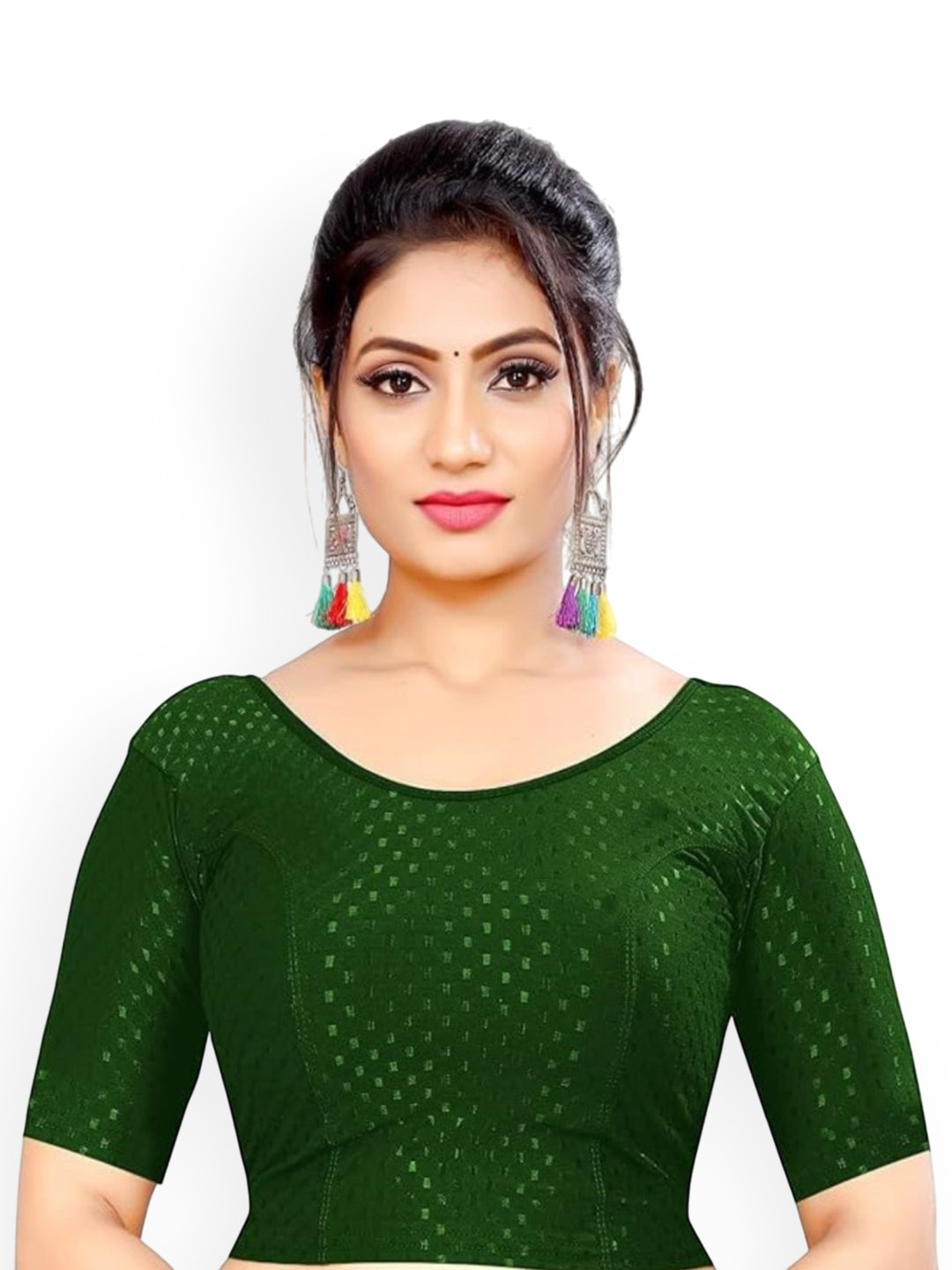 SS Sanket Synthetics Round Neck Short Sleeves Slip On Saree Blouse