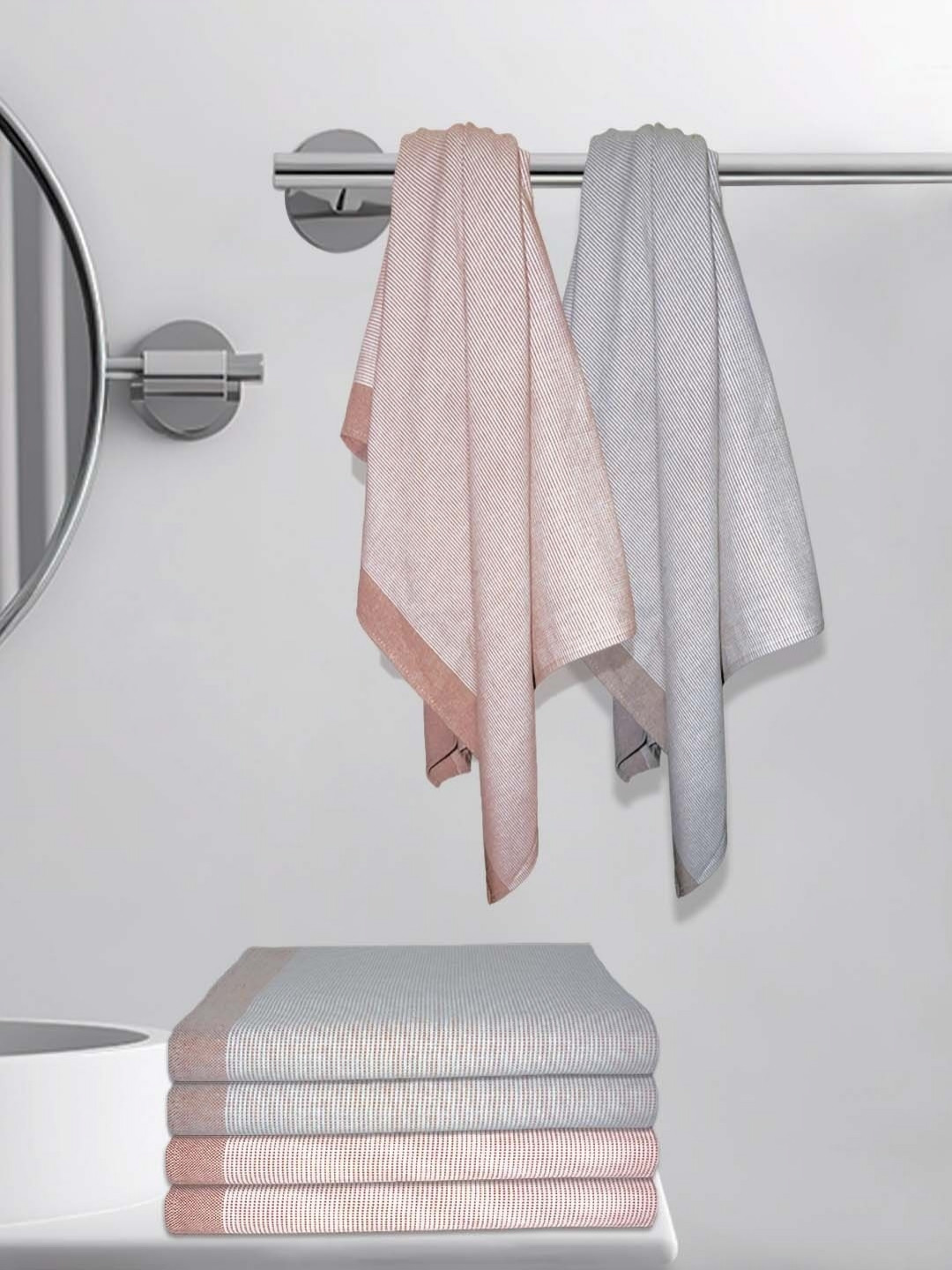Athom Living Astar Peach & Grey 6 Pieces 210 GSM Cotton Bath Towel