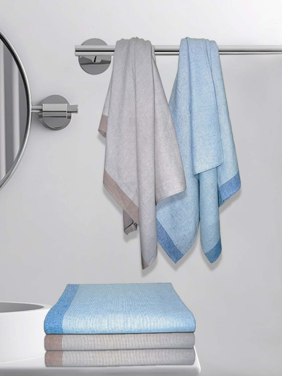 Athom Living Astar Grey & Blue 5 Pieces 210 GSM Cotton Bath Towels