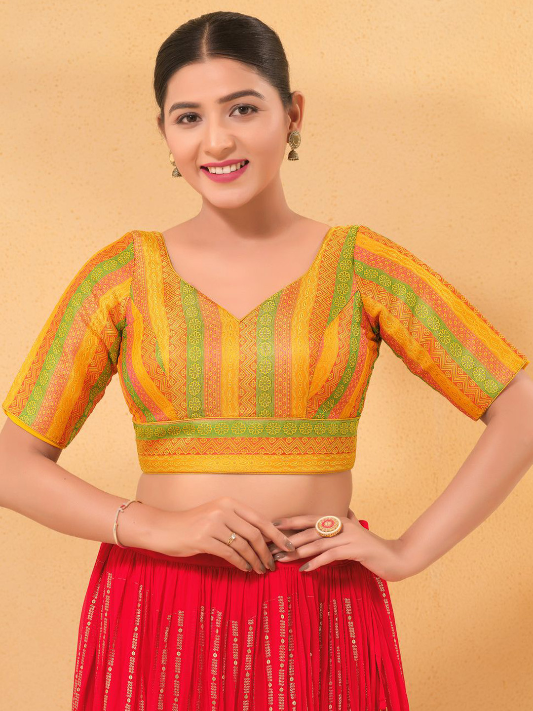 VAMAS - THE DESIGNER BLOUSES Woven Design Brocade Sweetheart Neck Padded Readymade Blouse
