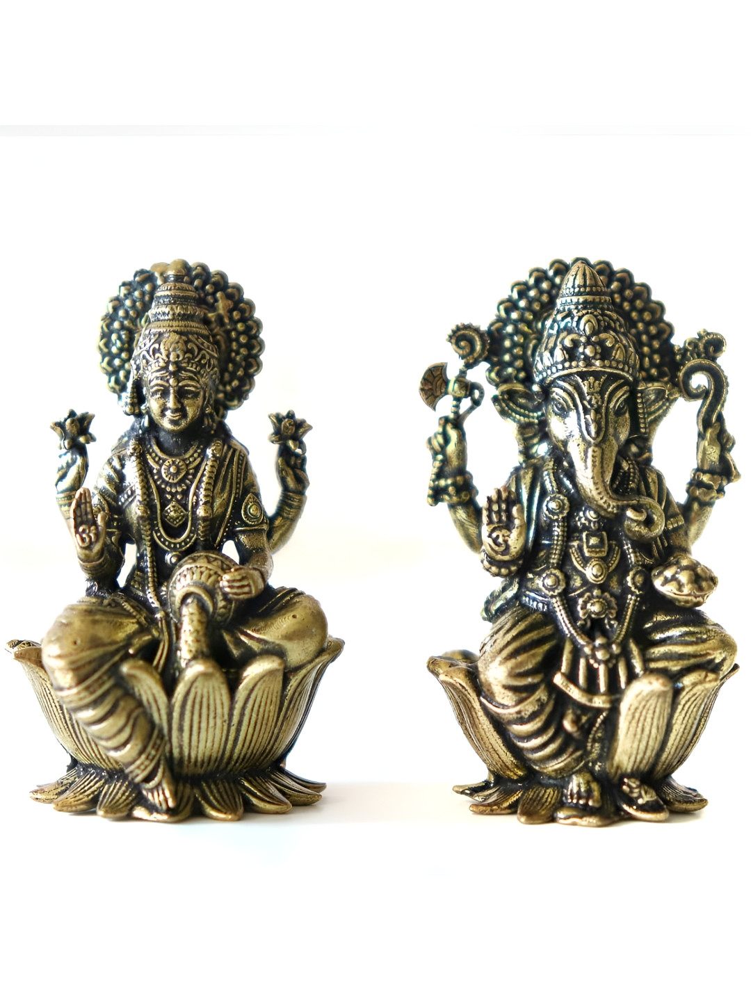 The Spiritual Living Lakshmi Ganpati Gold Brass Metallic Prayer Room Set of 2 Small Showpieces -