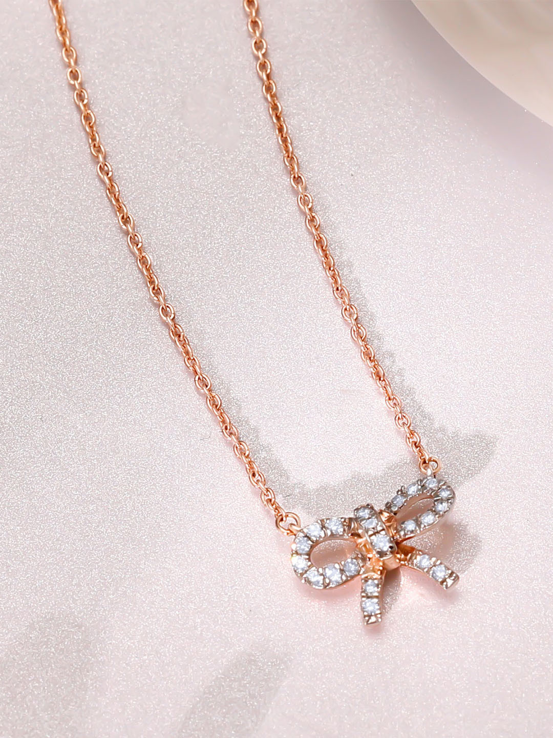 GIVA 14 Kt Rose Gold Lovely Bow Diamond Necklace-2.73 gms