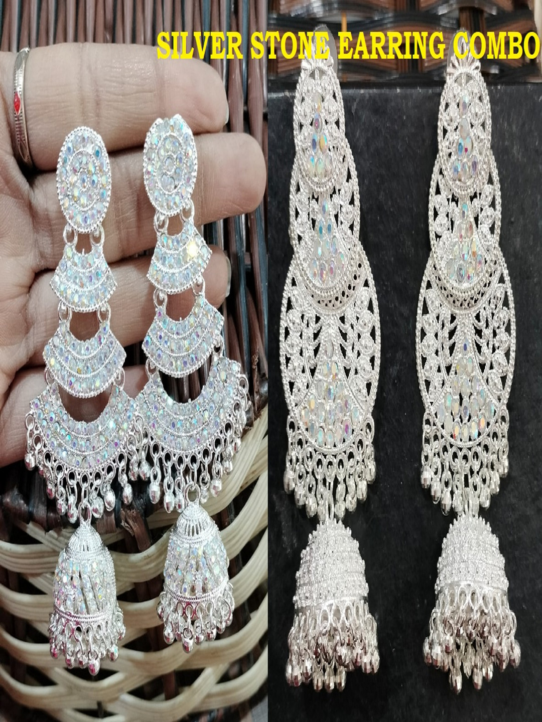 JMBW INTERNATIONAL Silver-Plated Dome Shaped Chandelier Artificial Beads Chandbalis