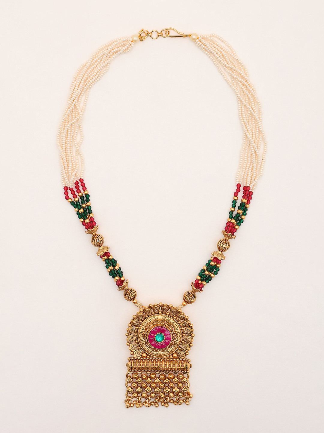 Exotic India Multi Strand Floral Design Long Necklace & Earrings Set